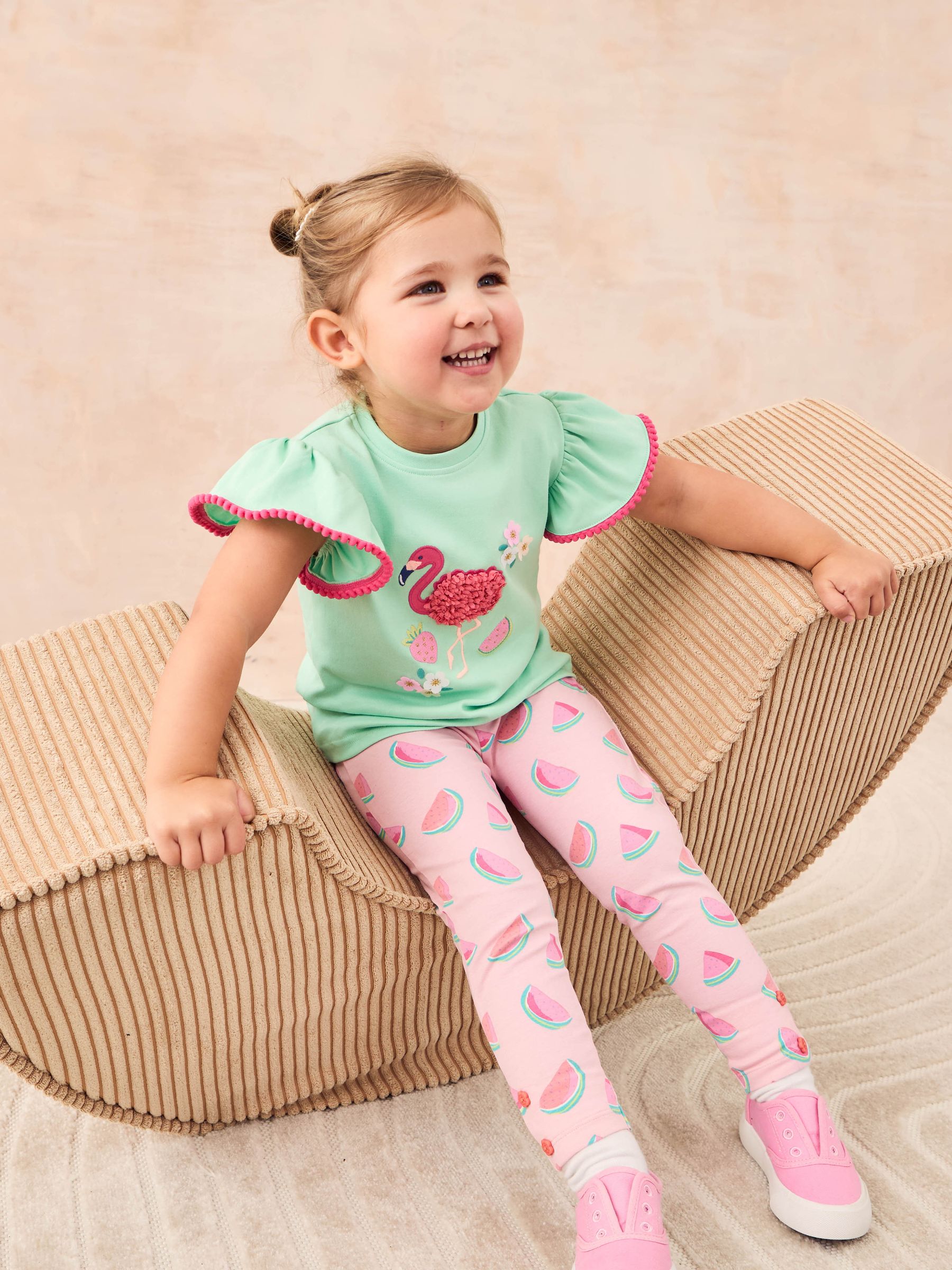 Mint Green Flamingo Appliqué T-Shirt & Leggings Set 2 Piece - Image 3 of 4