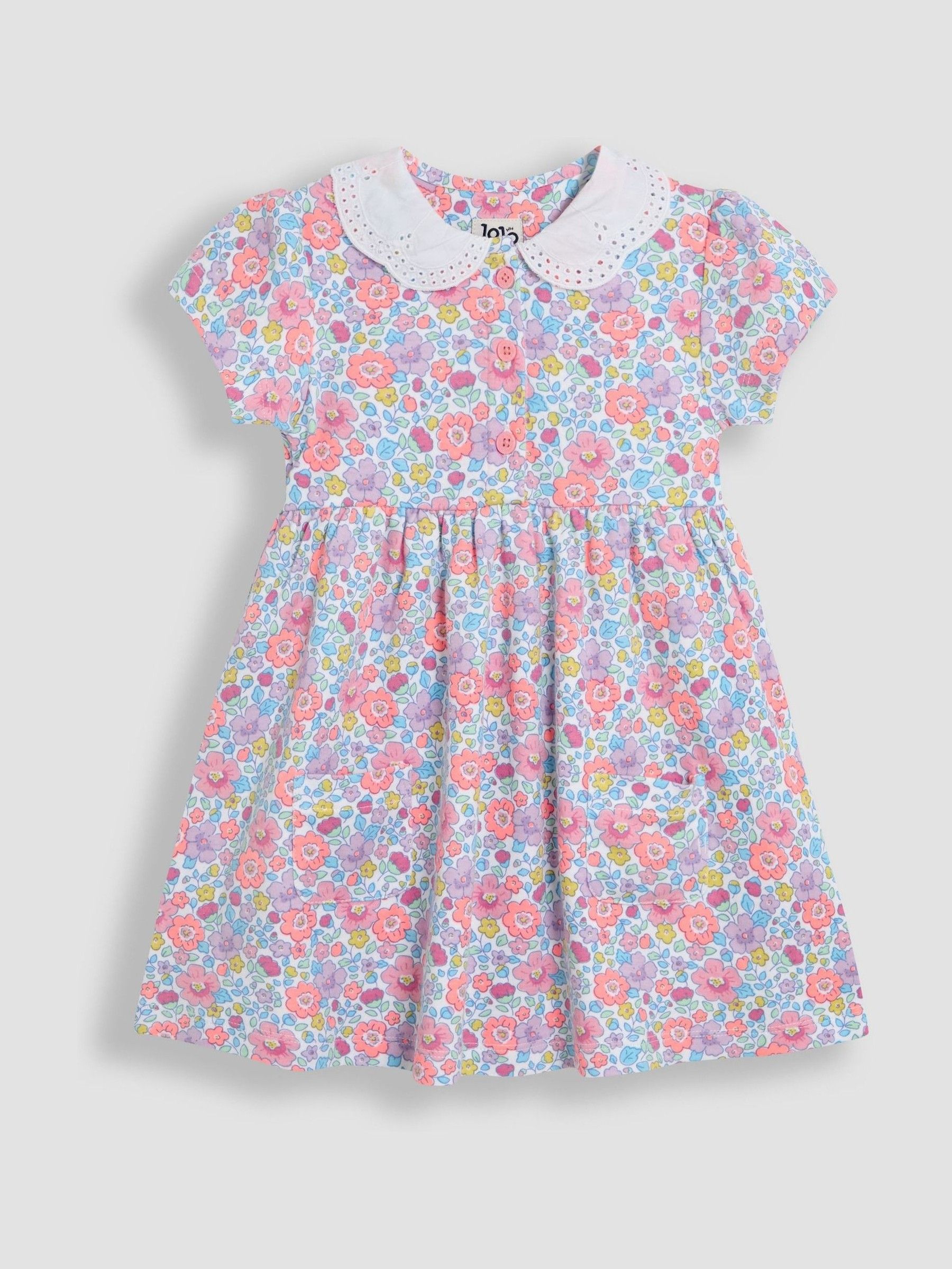 Lilac Purple Floral Print Peter Pan Collar Button Front Dress - Image 1 of 4