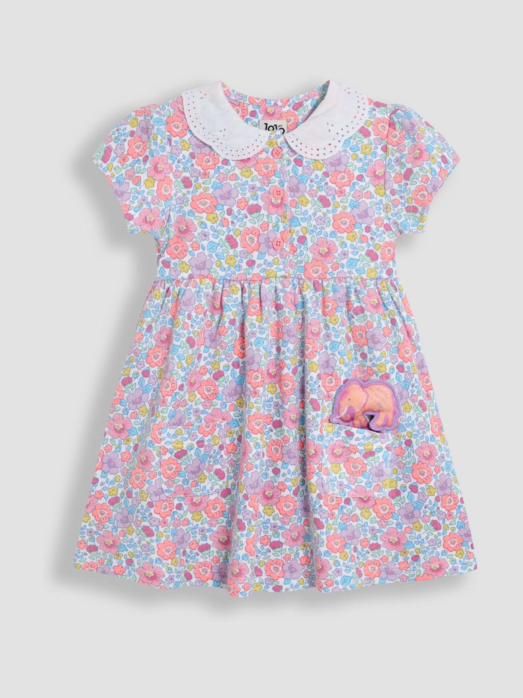 Lilac Purple Floral Print Peter Pan Collar Button Front Dress - Image 2 of 4