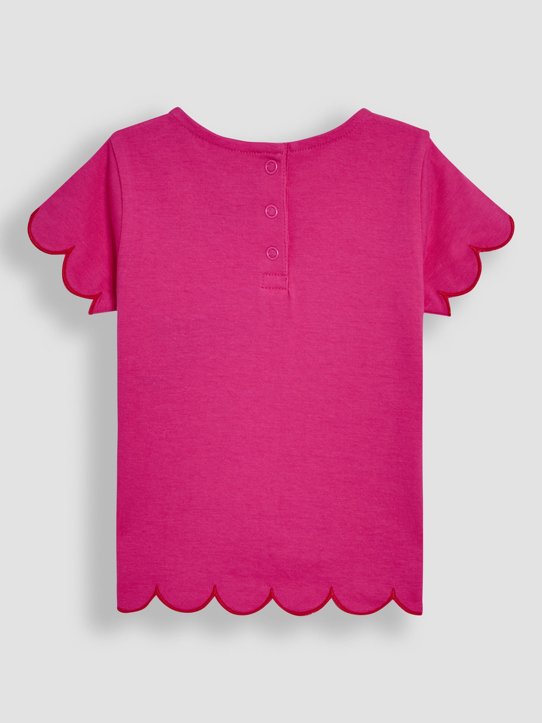 Fuchsia Pink Bee & Flower 100% Cotton Scallop Hem Appliqué Pocket T-Shirt - Image 2 of 3