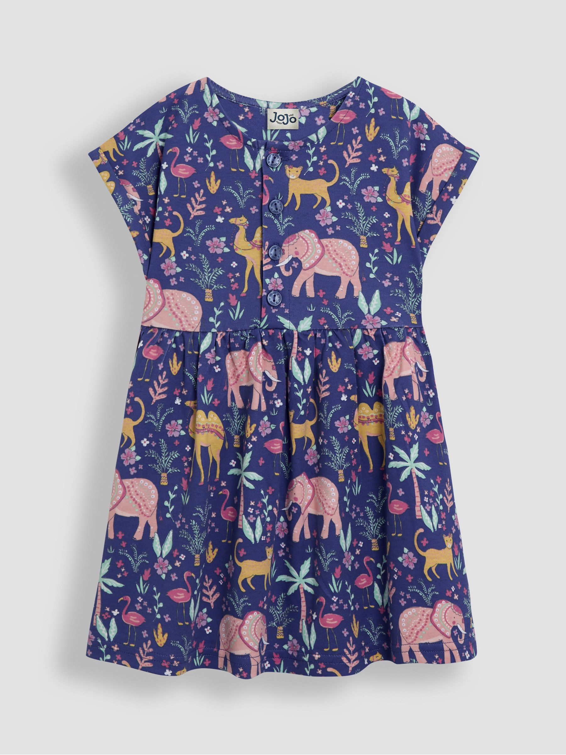 Cornflower Blue Safari Animals Button Front Dress JoJo Maman Bébé