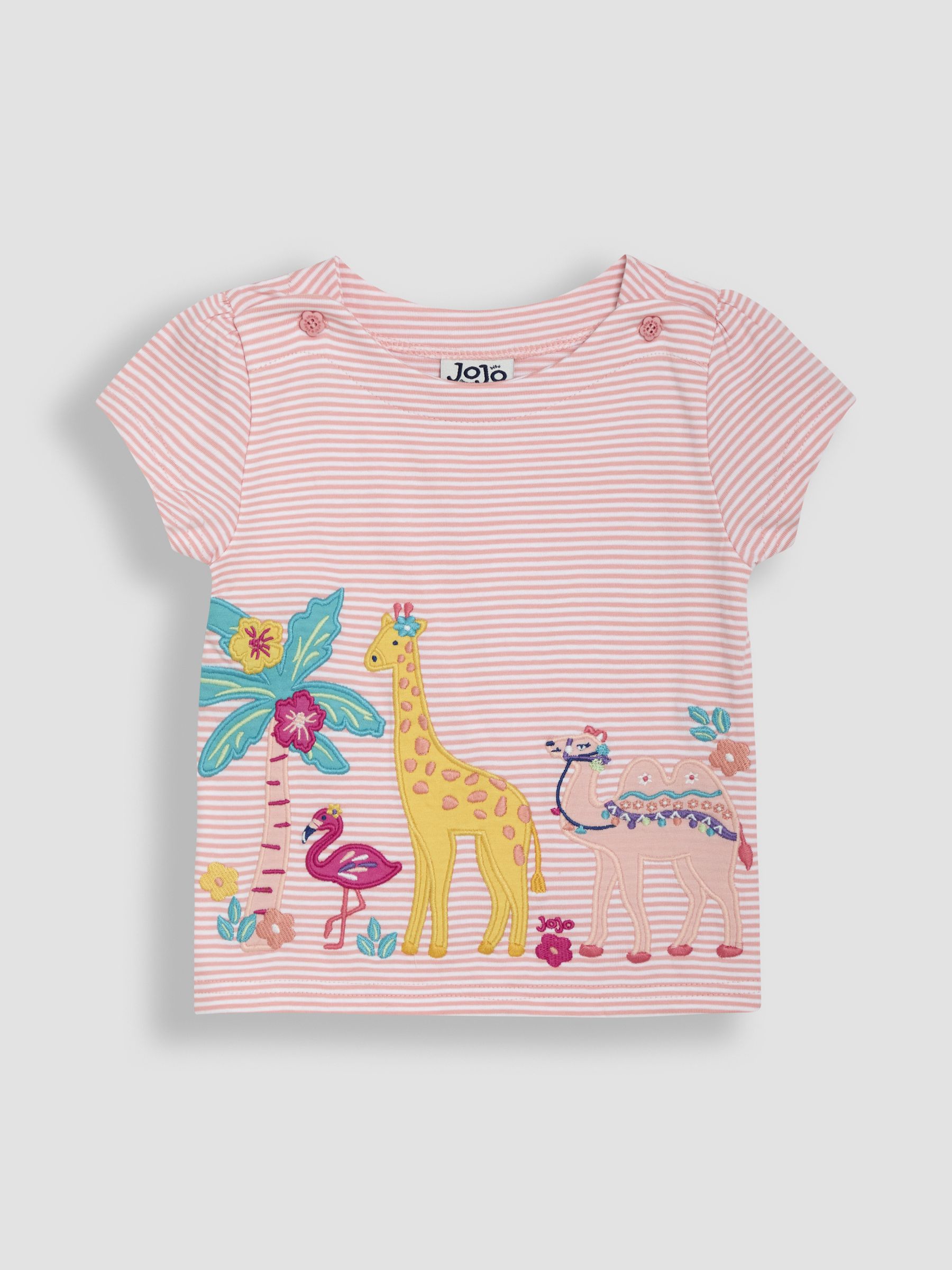 Coral Pink Safari Animal Print Appliqué 100% Cotton T-Shirt - Image 1 of 3