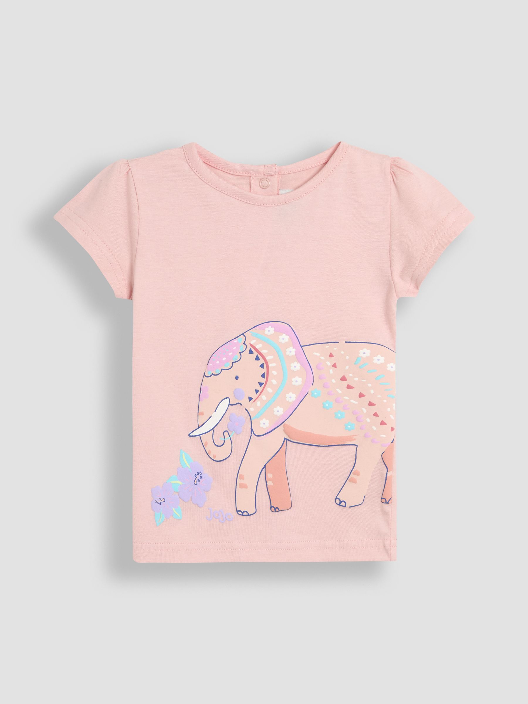 Coral Pink Elephant Printed 100% Cotton T-Shirt - Image 1 of 3