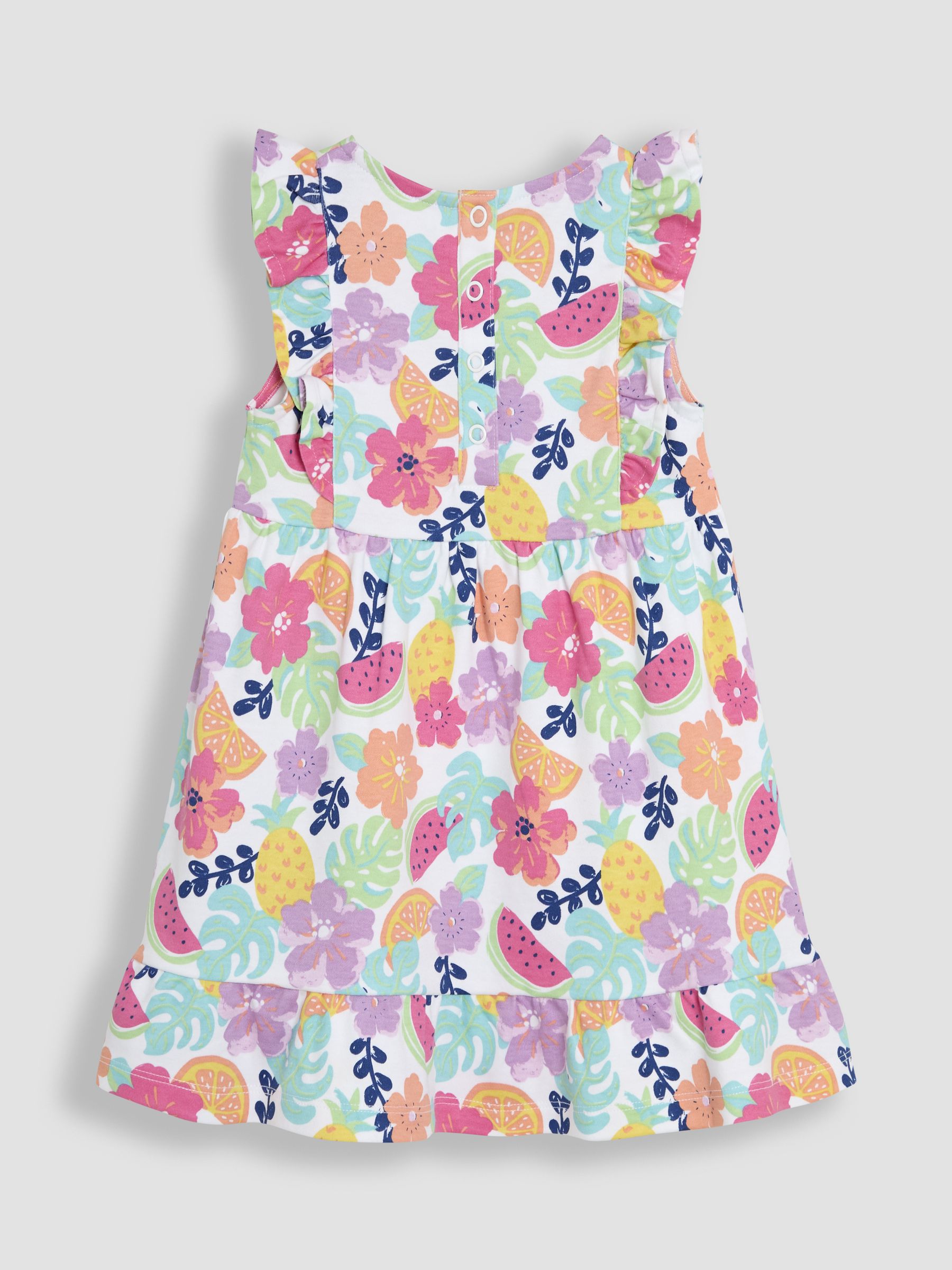 Coral Pink Jungle Floral Frill Shoulder Summer Dress - Image 2 of 3