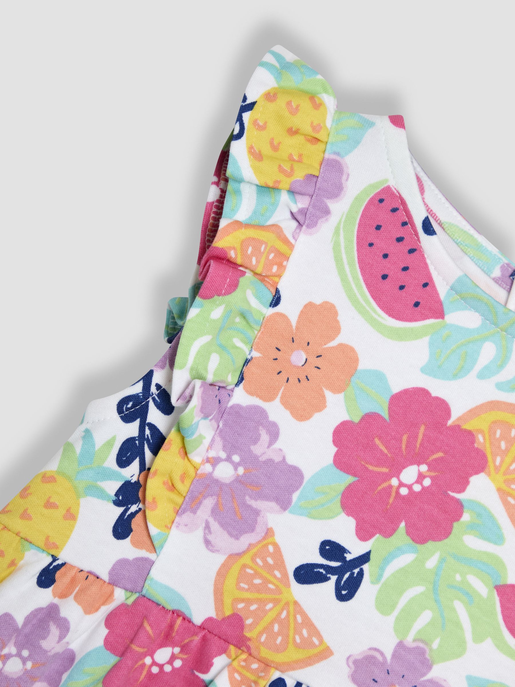 Coral Pink Jungle Floral Frill Shoulder Summer Dress - Image 3 of 3