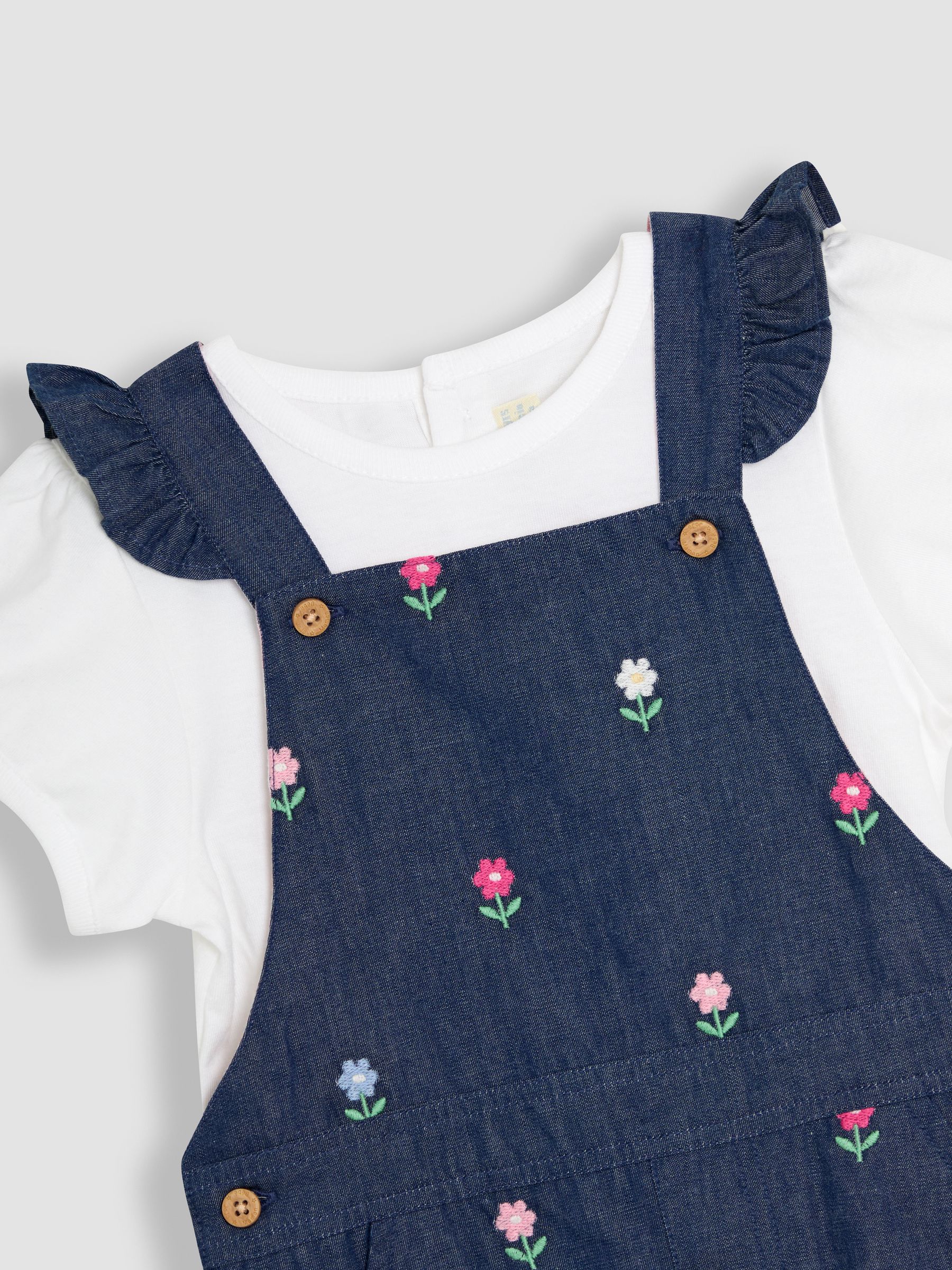 Blue 2-Piece Frill Shoulder Dungarees & T-Shirt Set - Image 3 of 3