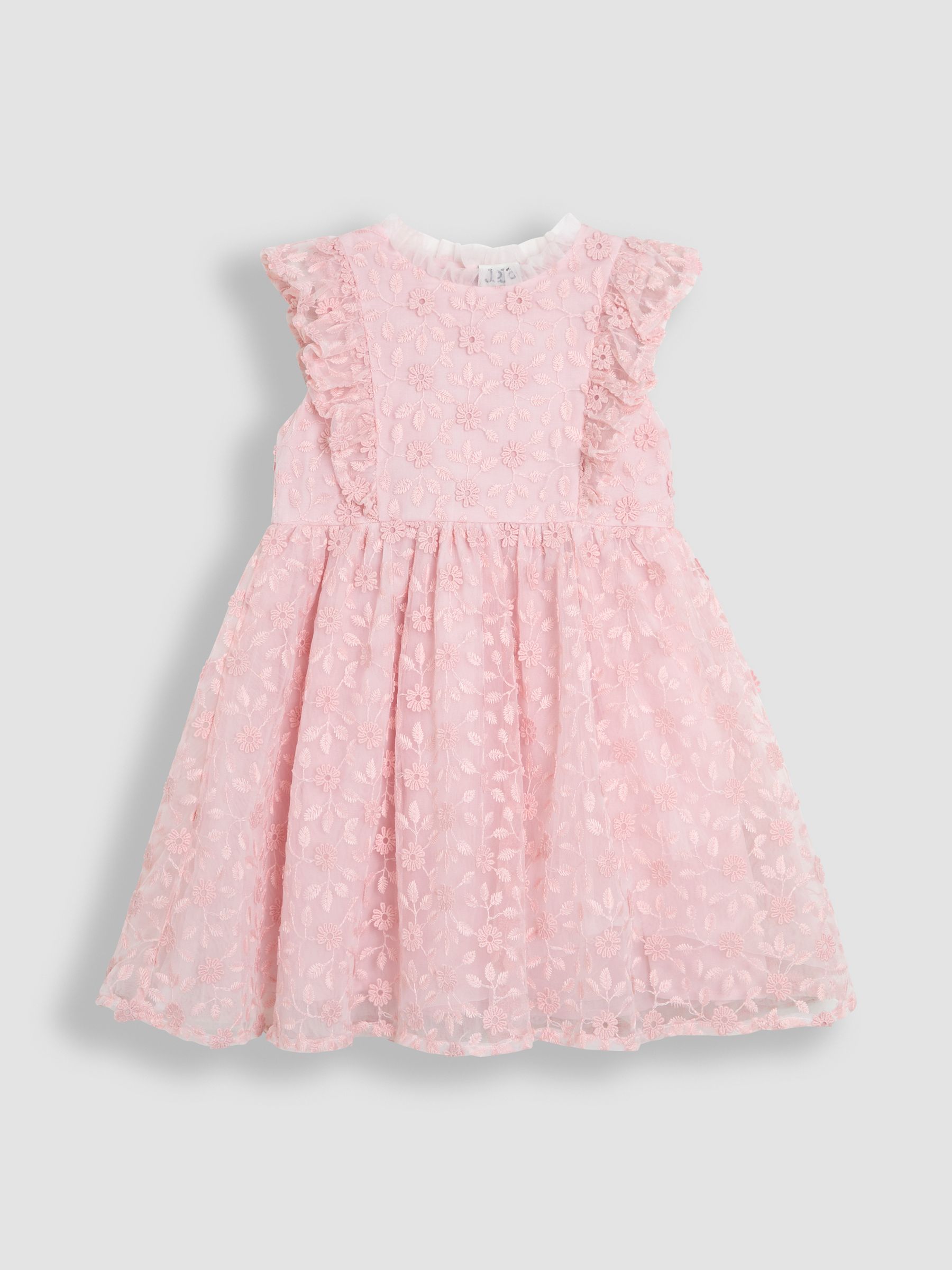 Pale Pink Embroidered Lace Frill Flower Print Girl Dress - Image 5 of 8