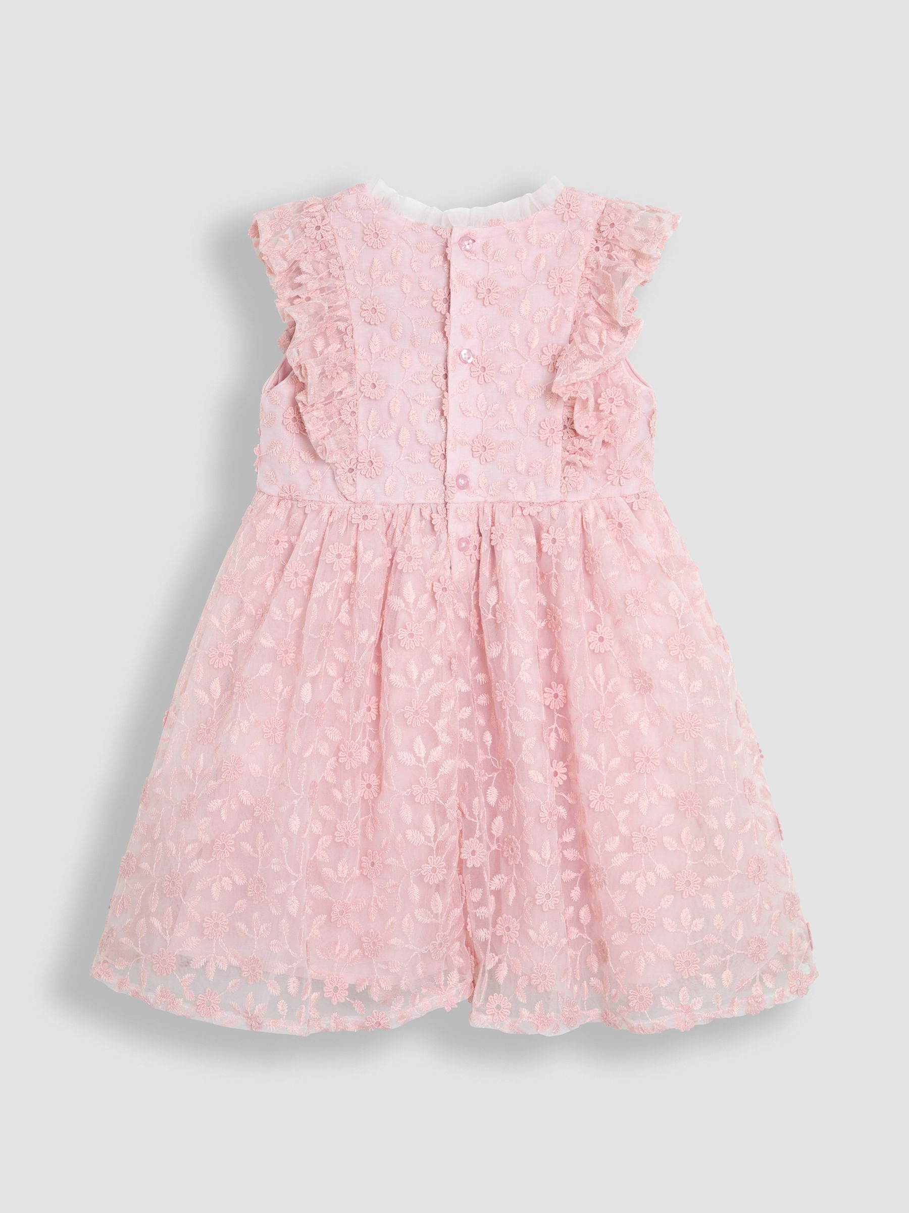 Pale Pink Embroidered Lace Frill Flower Print Girl Dress - Image 6 of 8