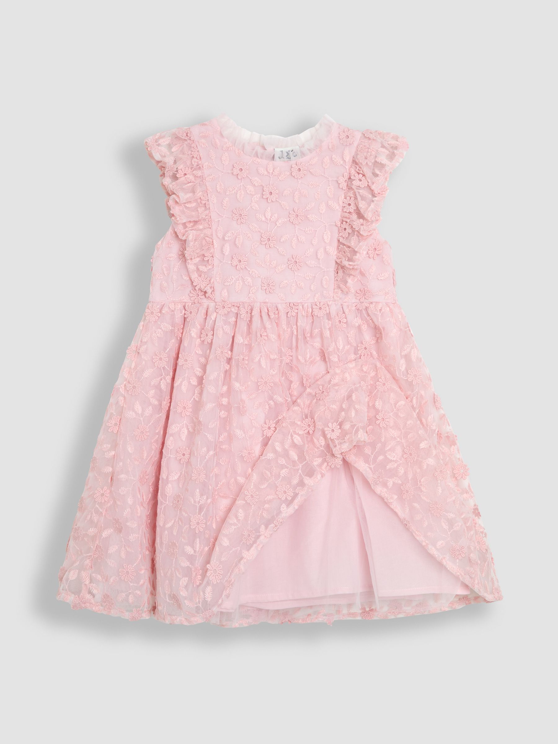 Pale Pink Embroidered Lace Frill Flower Print Girl Dress - Image 7 of 8