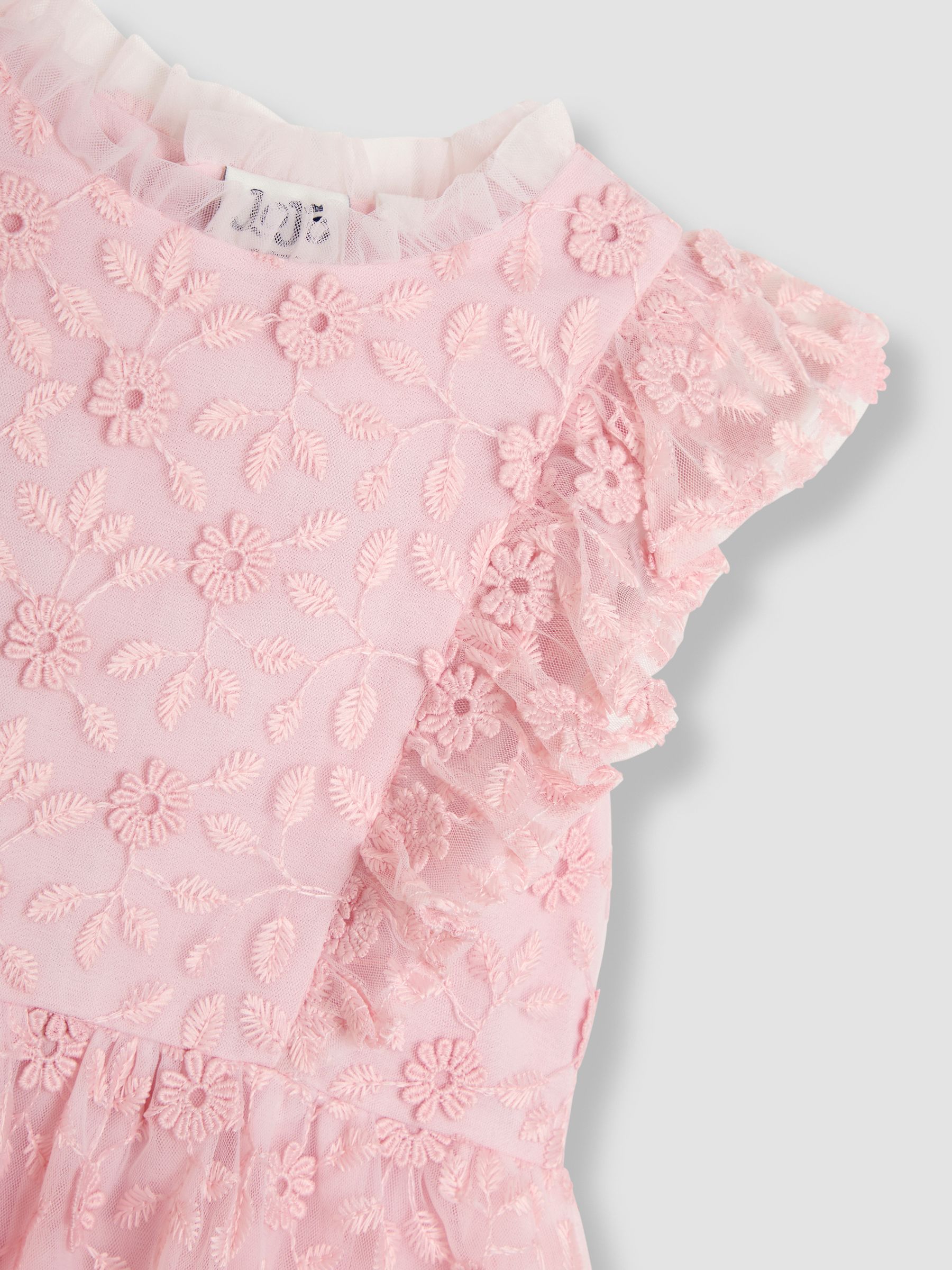 Pale Pink Embroidered Lace Frill Flower Print Girl Dress - Image 8 of 8