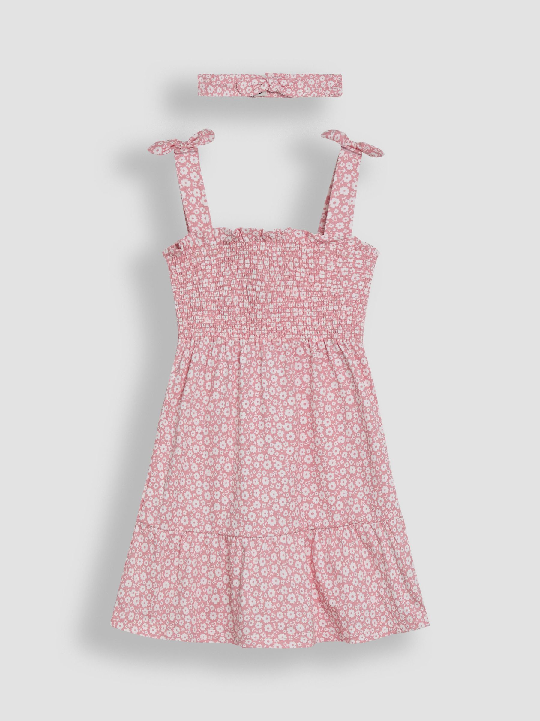 Pink Floral Smocked Pretty Sun Dress With Headband - Image 1 of 4