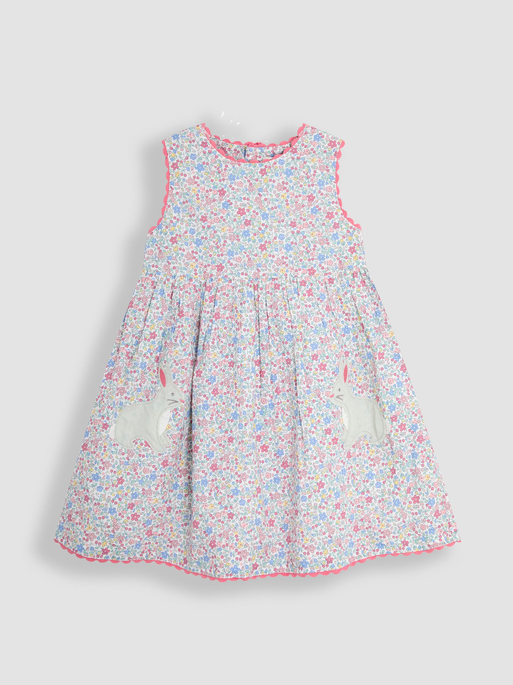 Pink Bunny Summer Sleeveless Appliqué 100% Cotton Dress - Image 1 of 3
