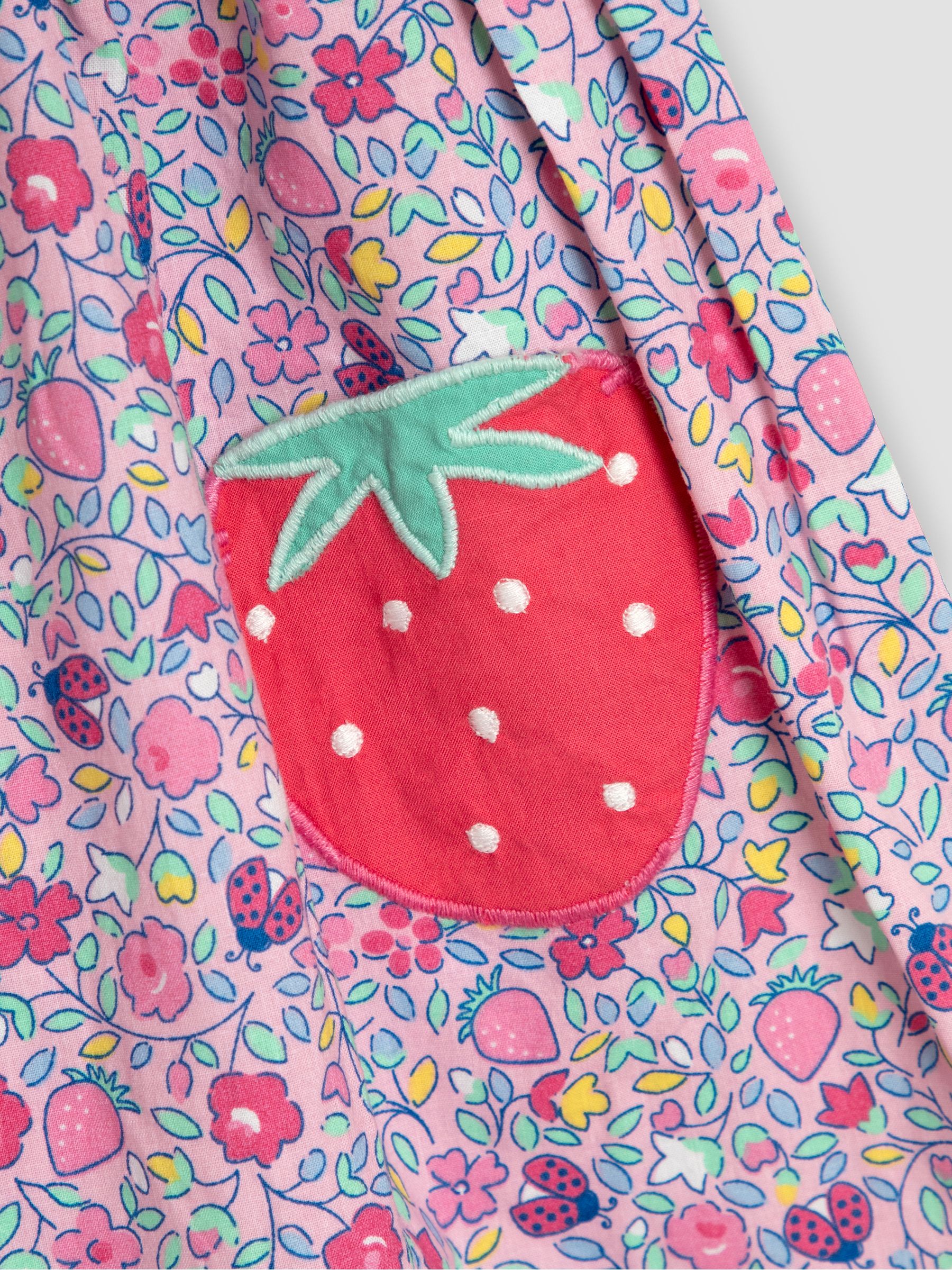 Pink Strawberry Summer Sleeveless Appliqué 100% Cotton Dress - Image 3 of 3