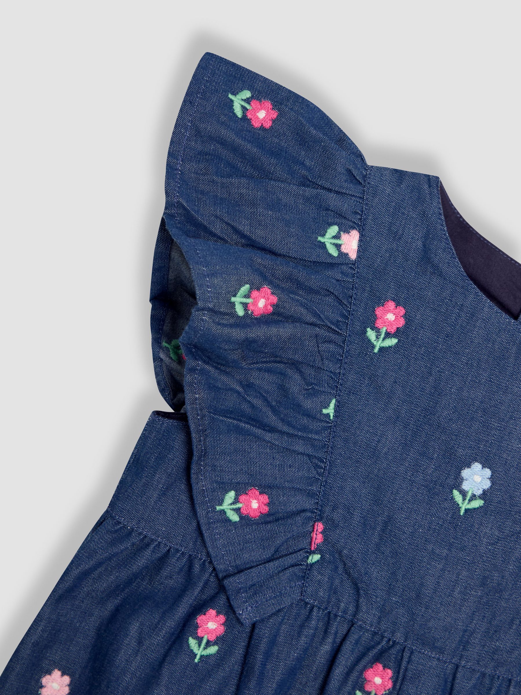 Chambray Blue Floral Embroidered Frill Shoulder Jumpsuit - Image 4 of 4