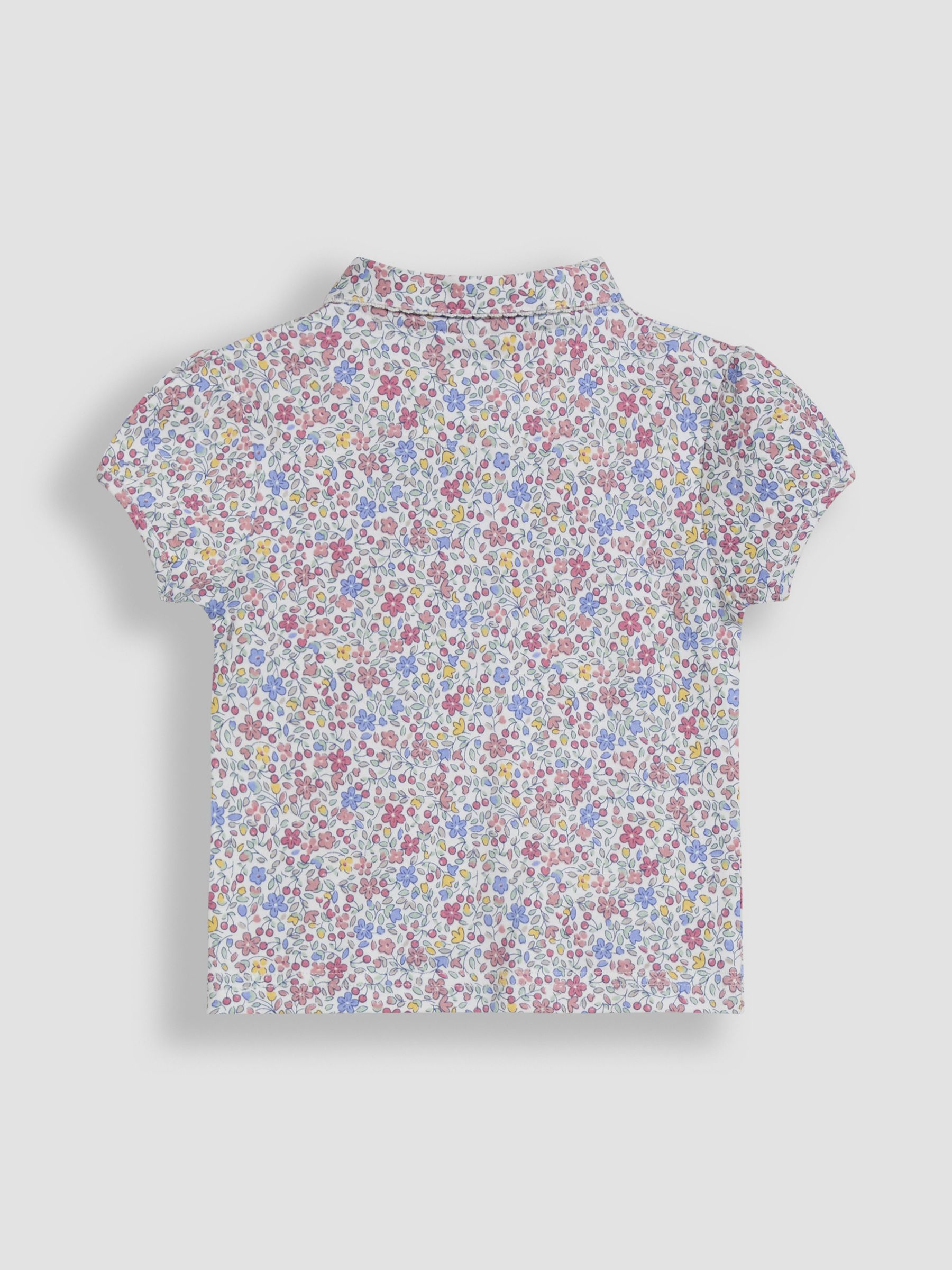 Pink Cherry Ditsy Floral 100% Cotton Pretty Polo Shirt - Image 3 of 3