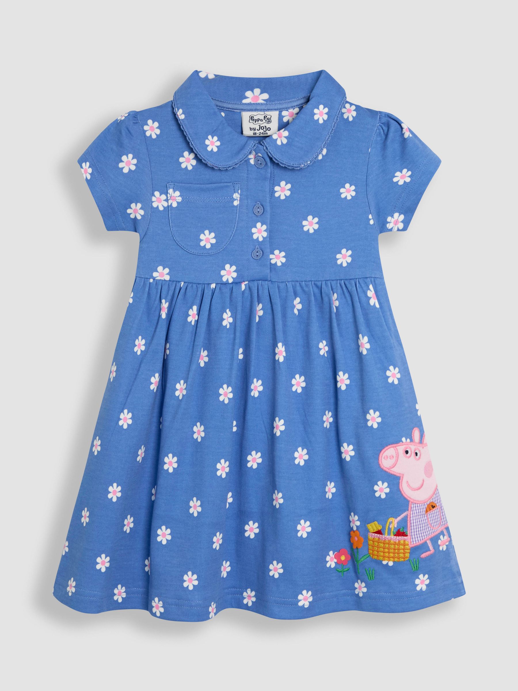 Blue Peppa Pig Appliqué Button Front 100% Cotton Dress - Image 1 of 3