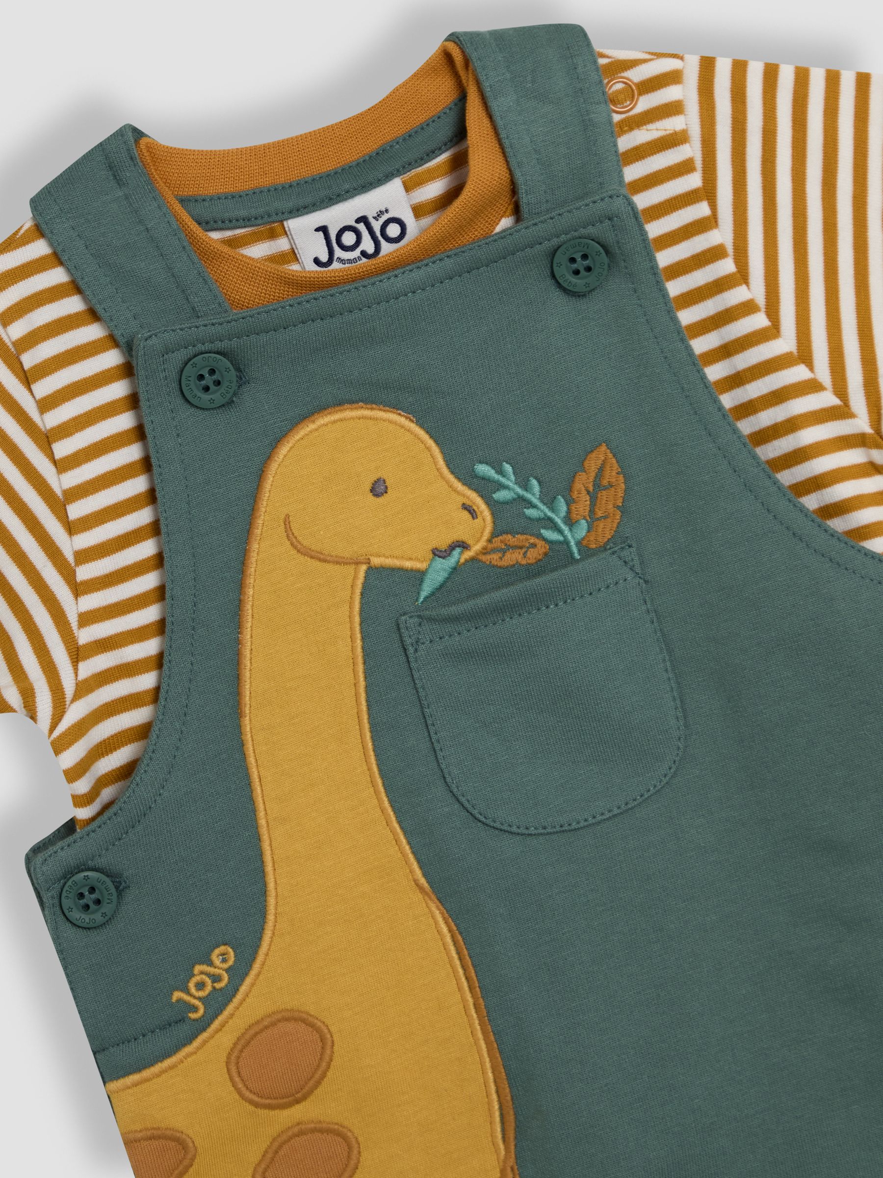 Khaki Diplodocus 2-Piece Appliqué Dungarees & T-Shirt Set - Image 6 of 6