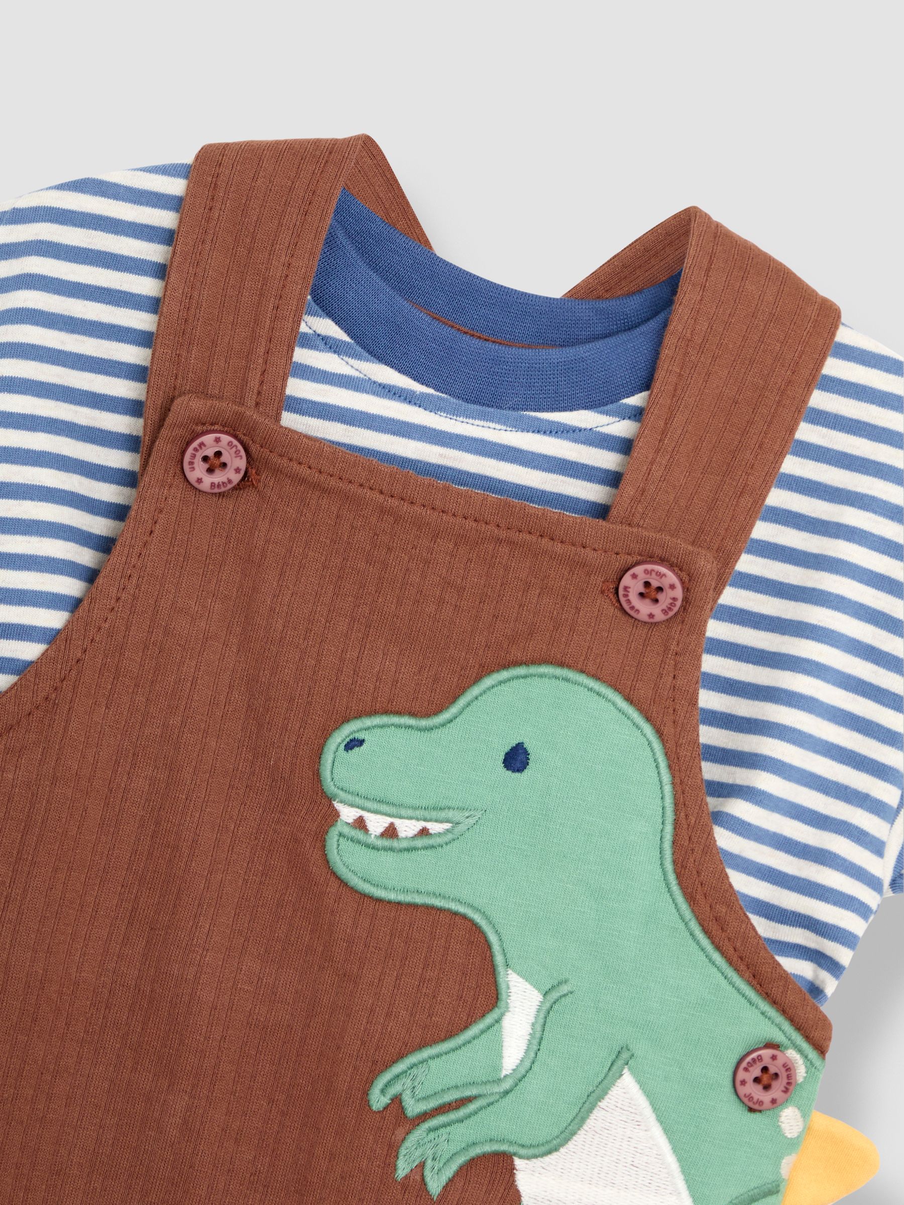 Brown TRex 2-Piece Appliqué Dungarees & T-Shirt Set - Image 6 of 6
