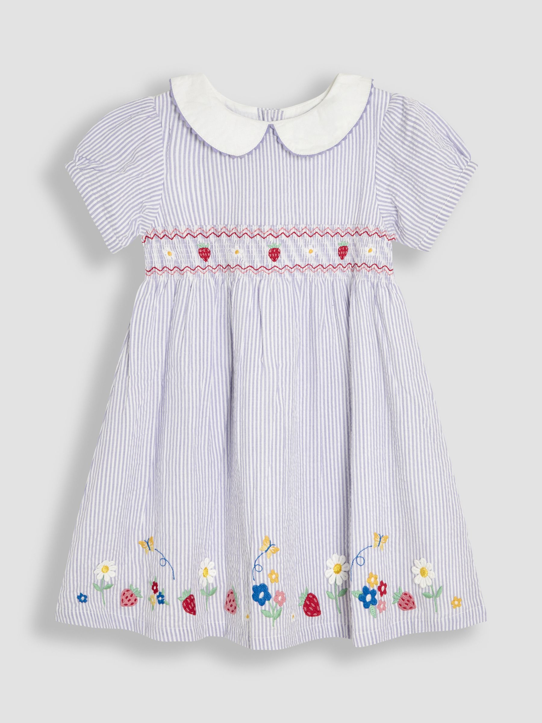 Lilac Purple Strawberry Seersucker Appliqué Smocked Dress - Image 2 of 5