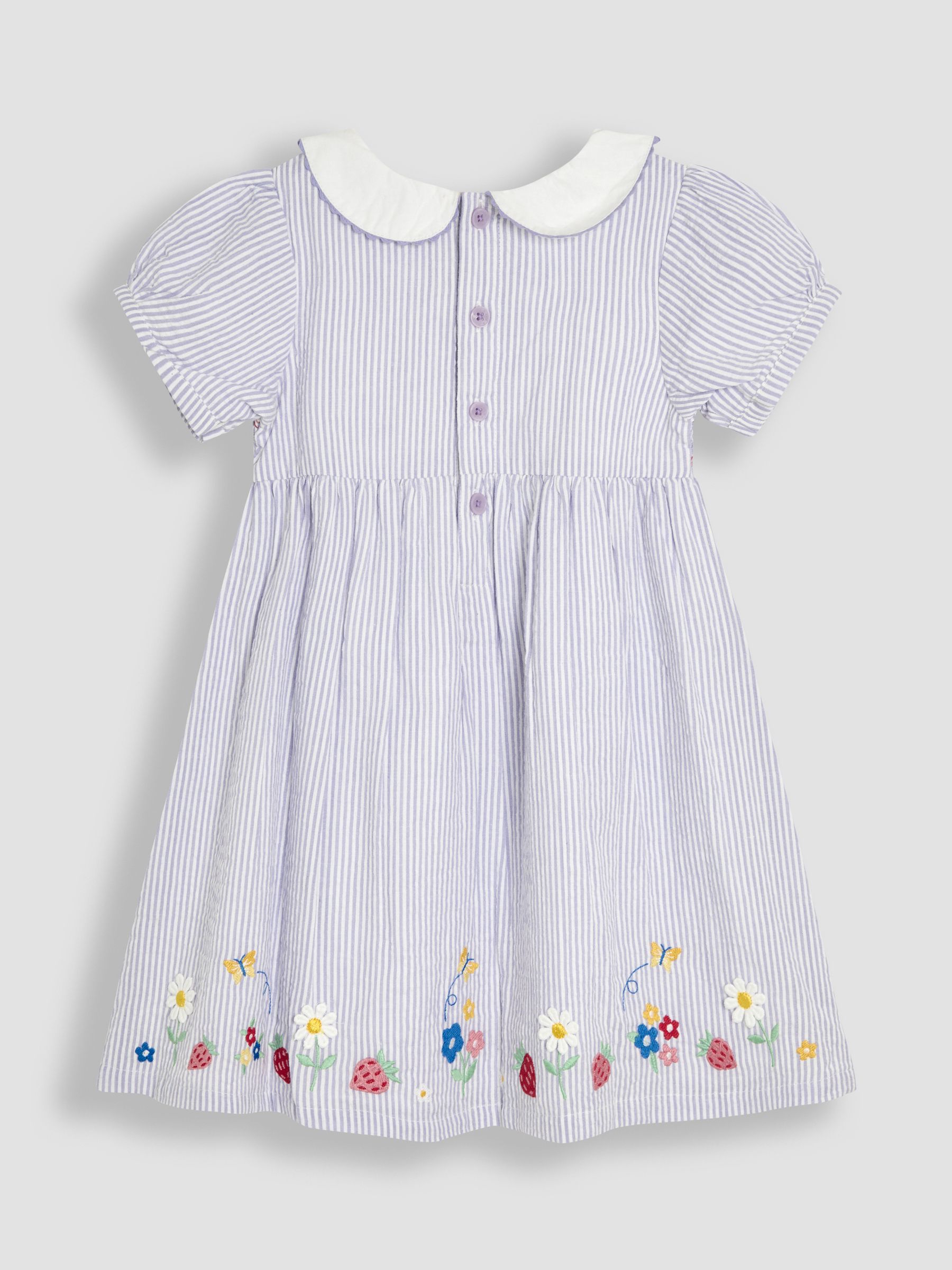 Lilac Purple Strawberry Seersucker Appliqué Smocked Dress - Image 3 of 5