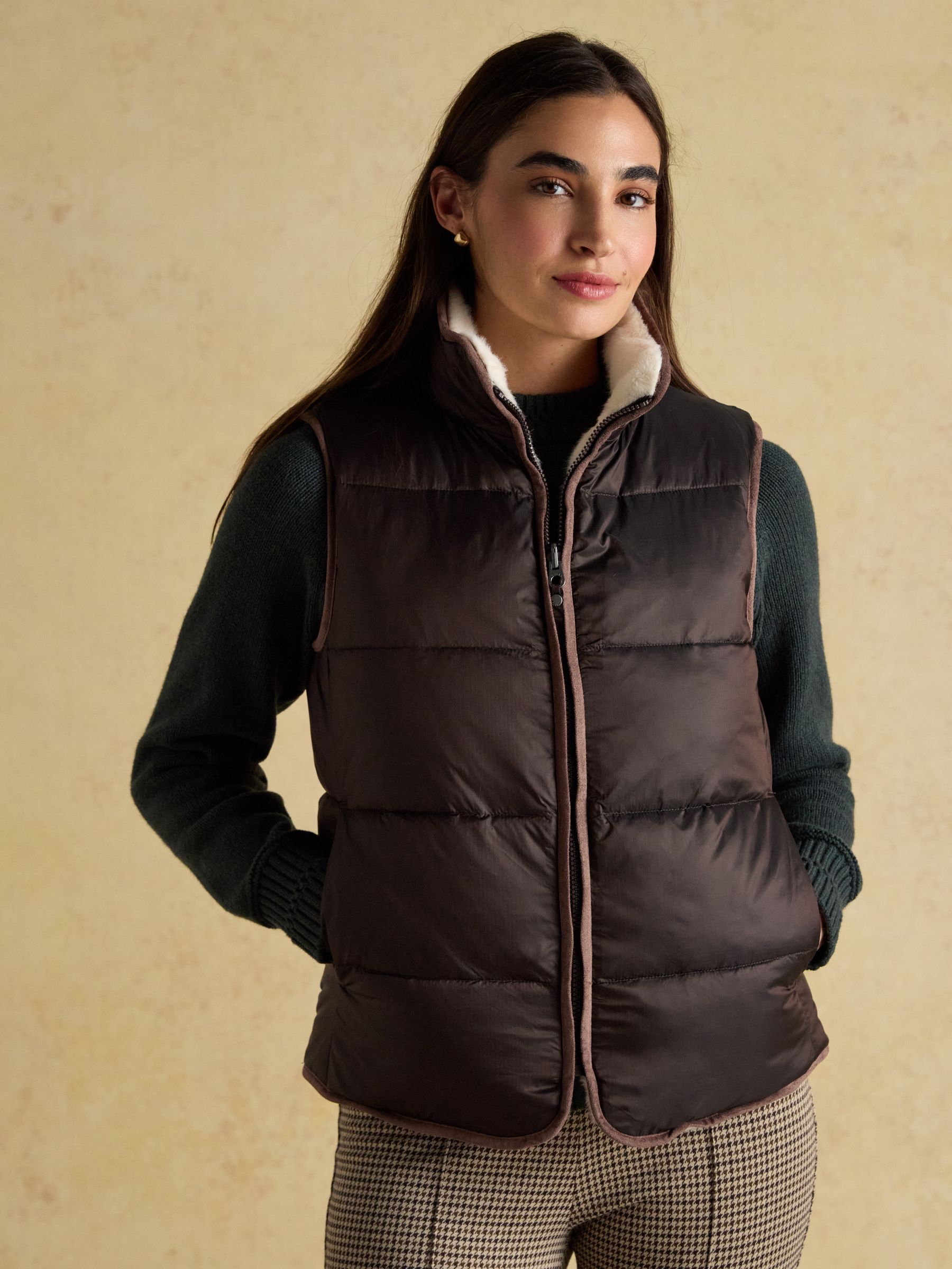 Reversible Faux Fur Cream & Brown Padded Gilet - Image 4 of 9