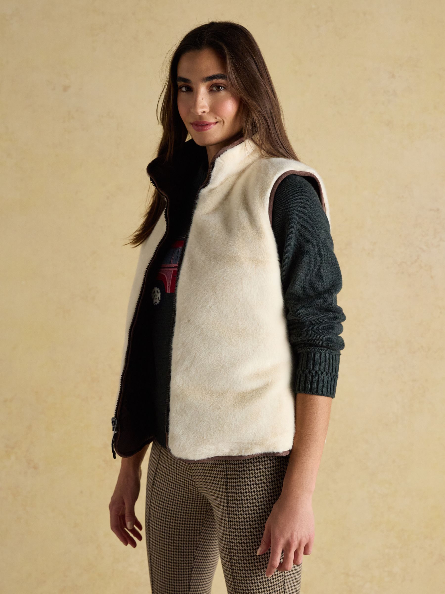 Reversible Faux Fur Cream & Brown Padded Gilet - Image 5 of 9