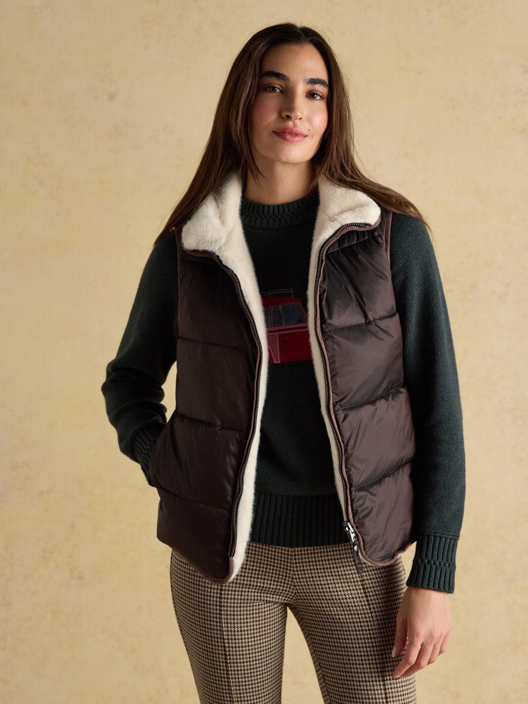 Reversible Faux Fur Cream & Brown Padded Gilet - Image 7 of 9