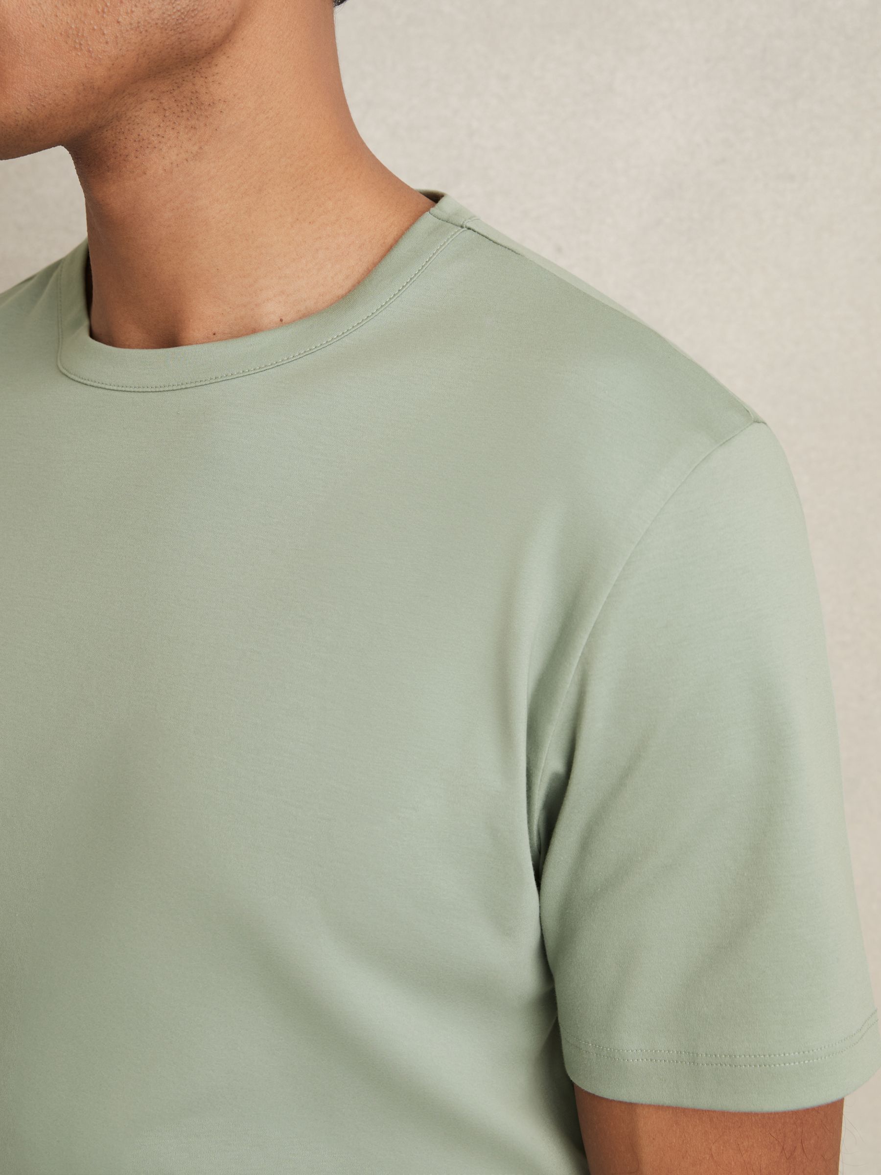 Mercerised-Cotton Crew-Neck T-Shirt in Sage Green - Image 3 of 6