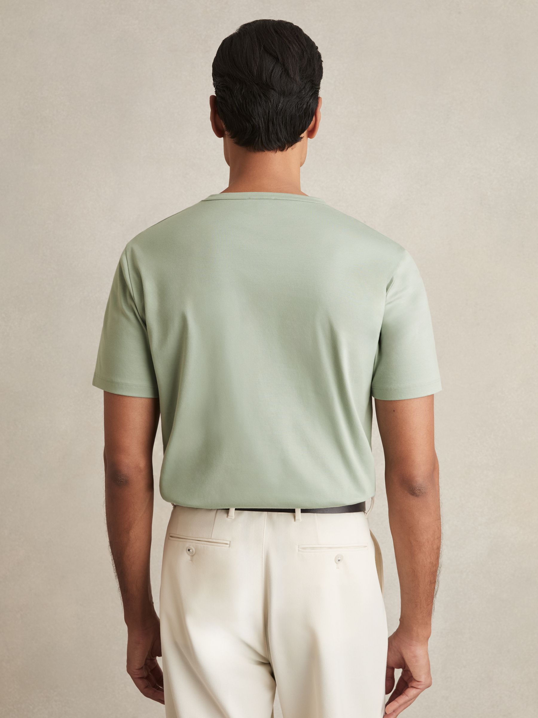 Mercerised-Cotton Crew-Neck T-Shirt in Sage Green - Image 4 of 6