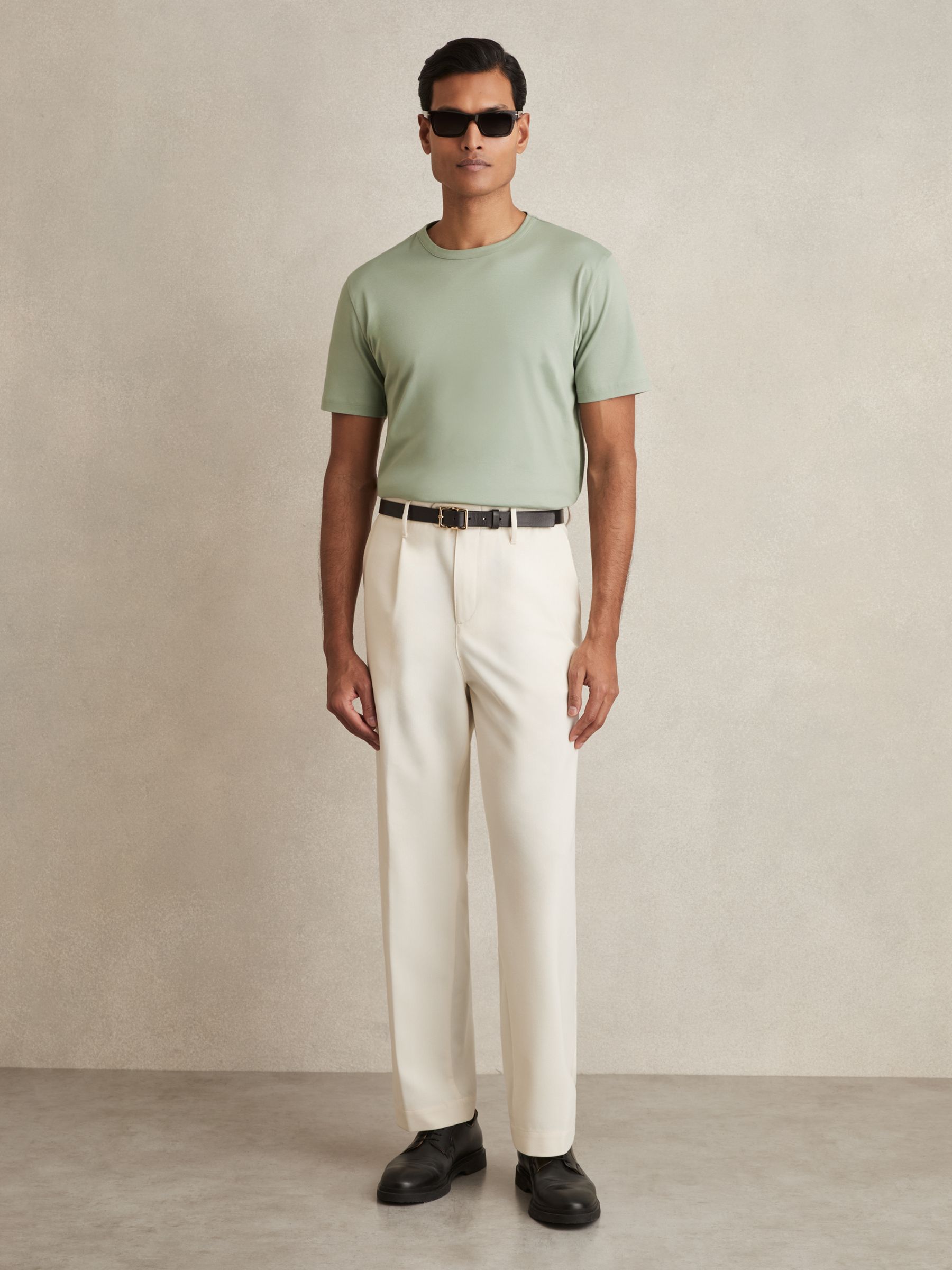 Mercerised-Cotton Crew-Neck T-Shirt in Sage Green - Image 5 of 6