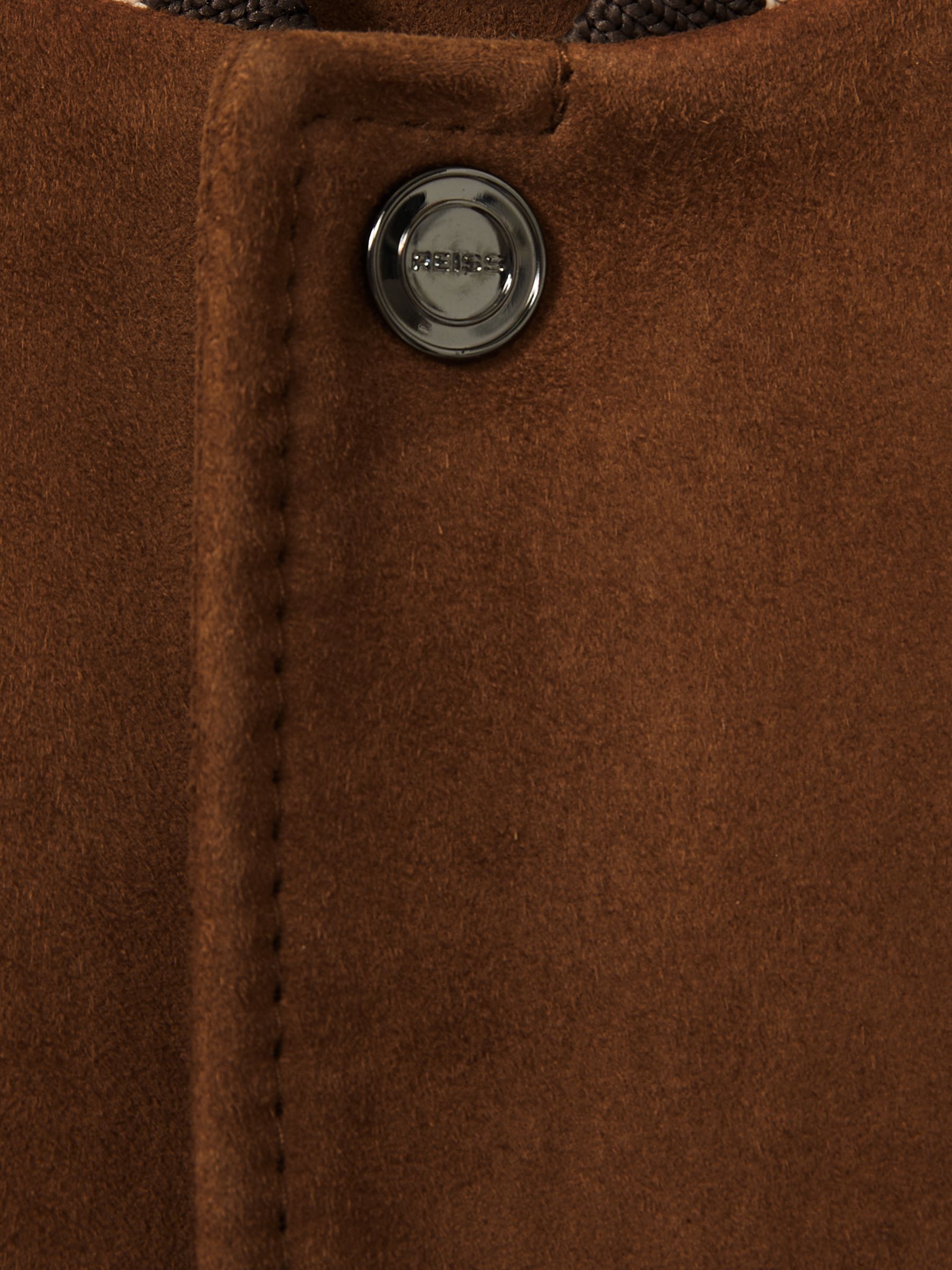 Reiss Suede Stripe-Trim Bomber Jacket in Terracotta | REISS