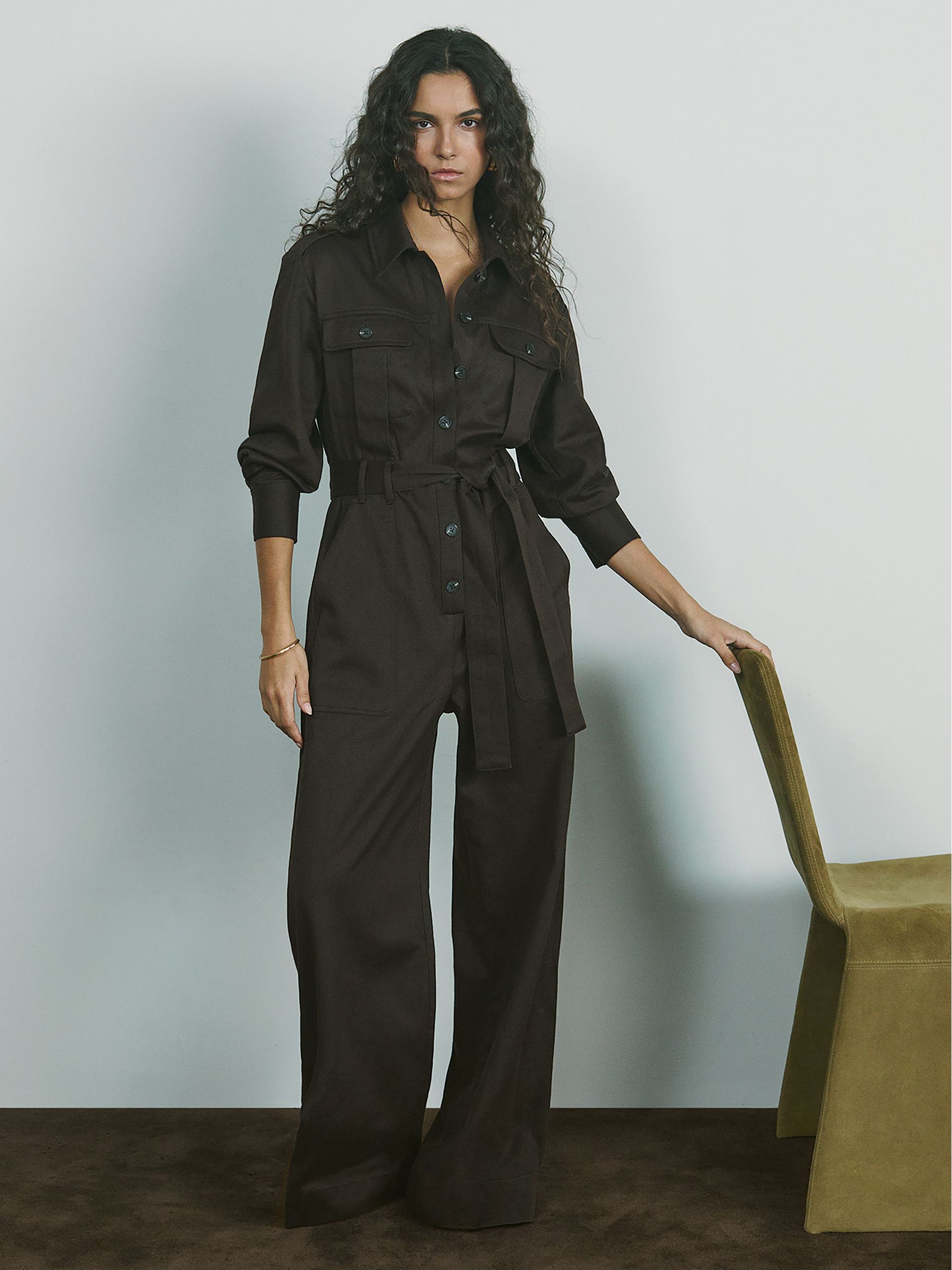 Wide Leg Utility Jumpsuit in Burgundy - Image 1 of 8