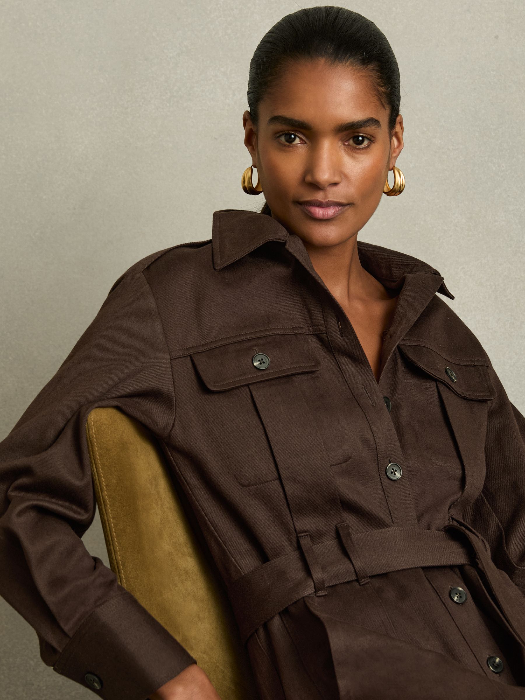 Wide Leg Utility Jumpsuit in Burgundy - Image 4 of 8