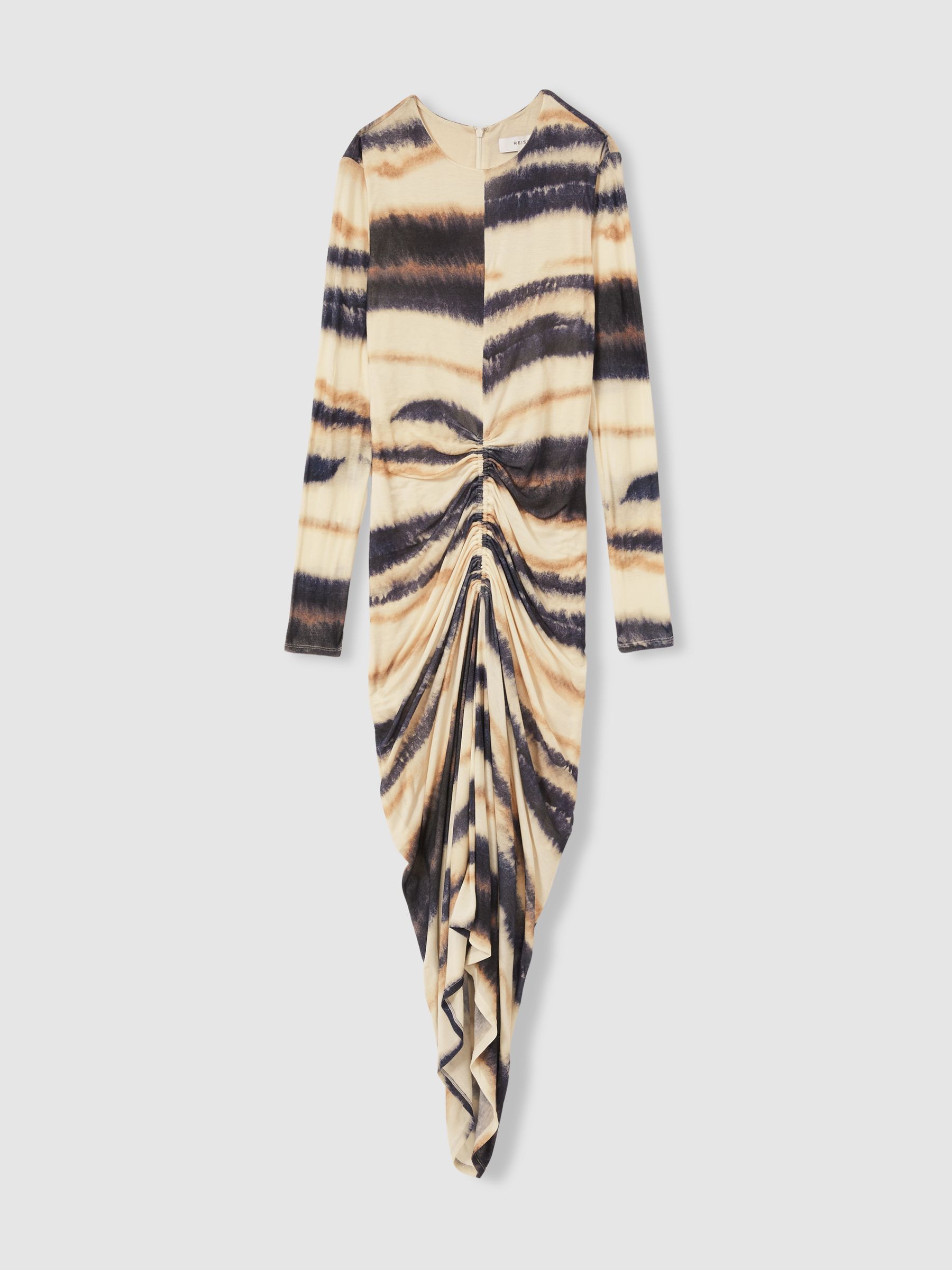 Jersey Ruched Printed Dress With Wool in Neutral/Navy - Image 2 of 5