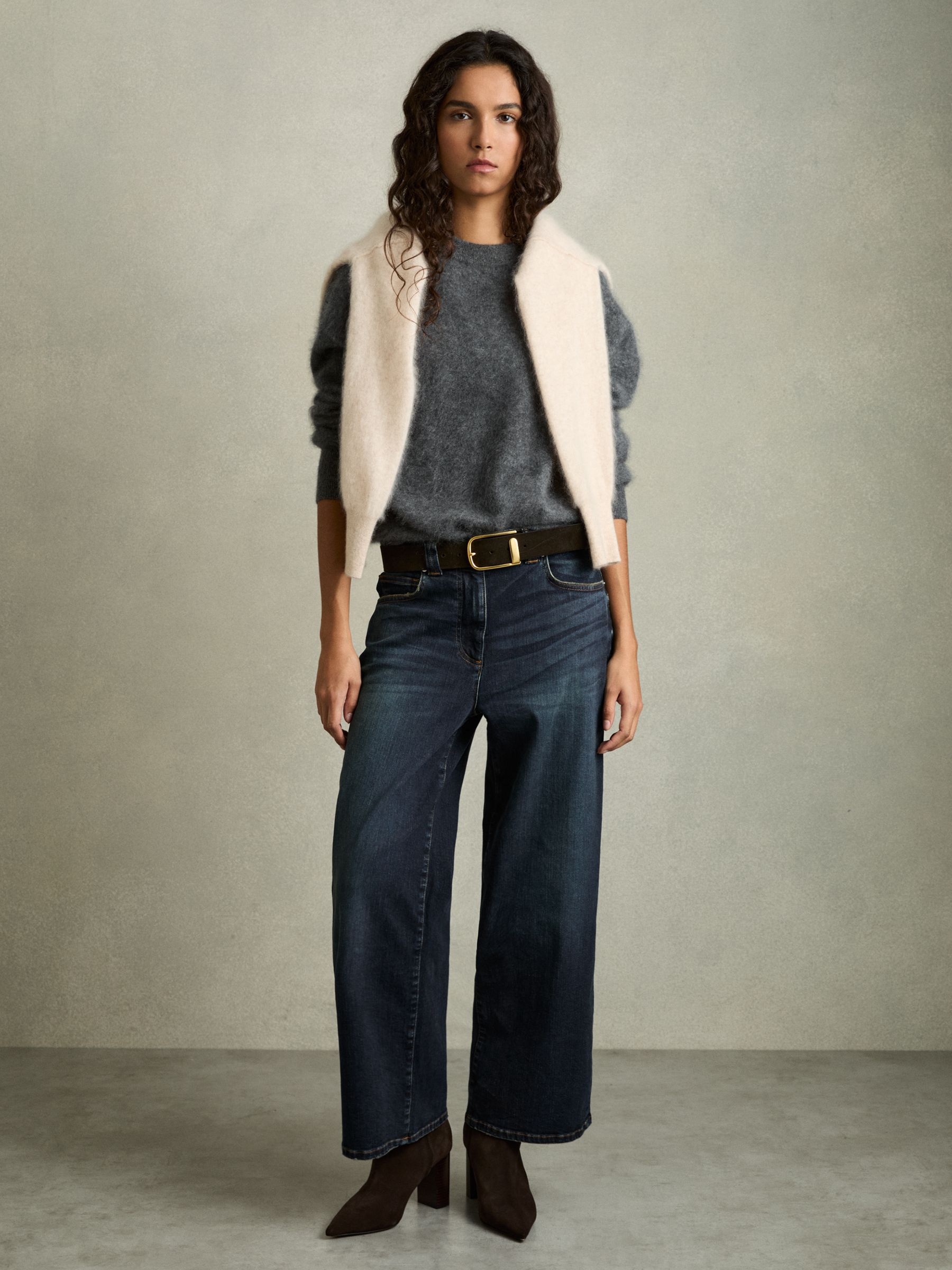 Denim Culotte Jeans in Dark Blue - Image 1 of 7