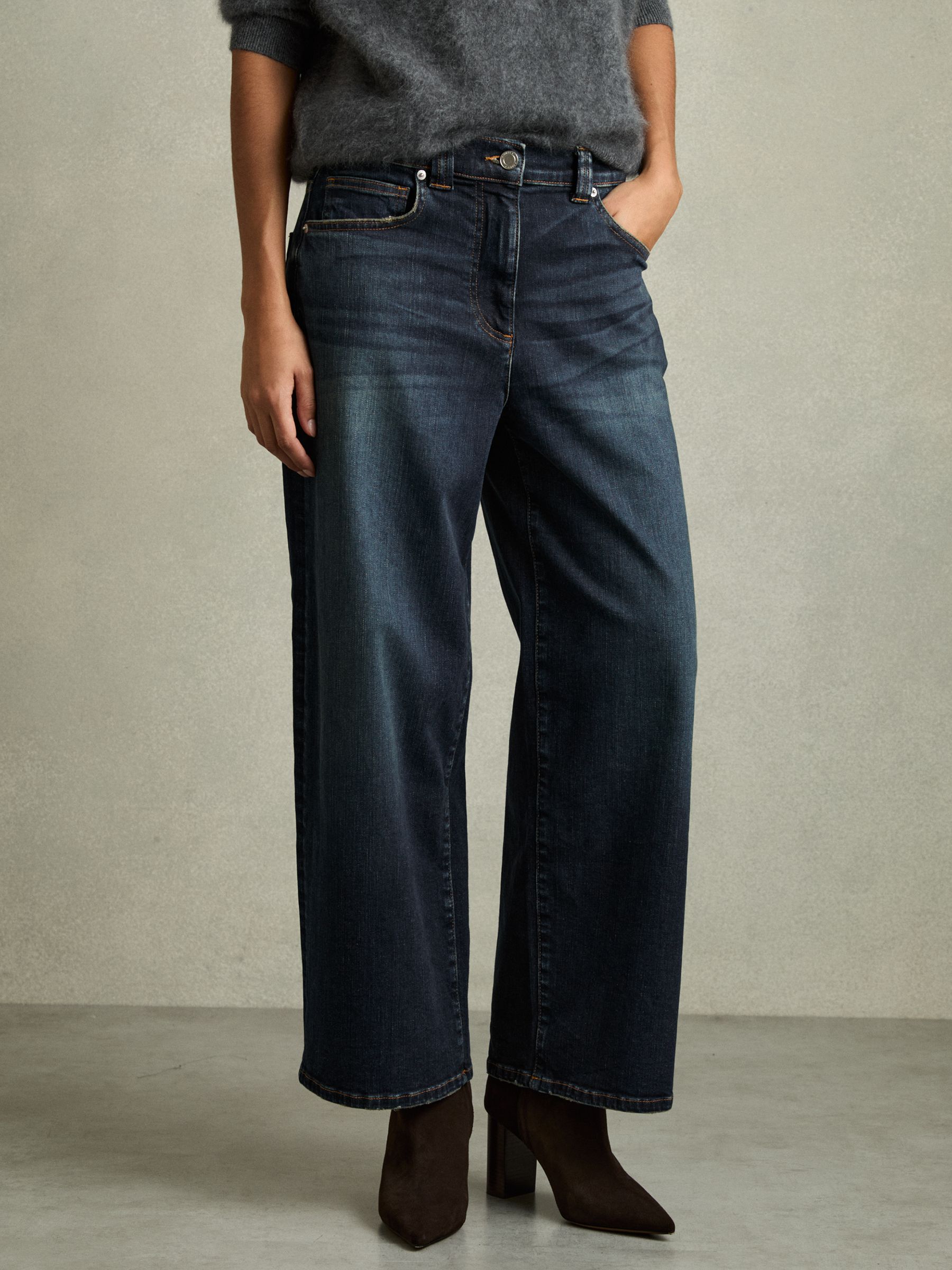 Denim Culotte Jeans in Dark Blue - Image 3 of 7
