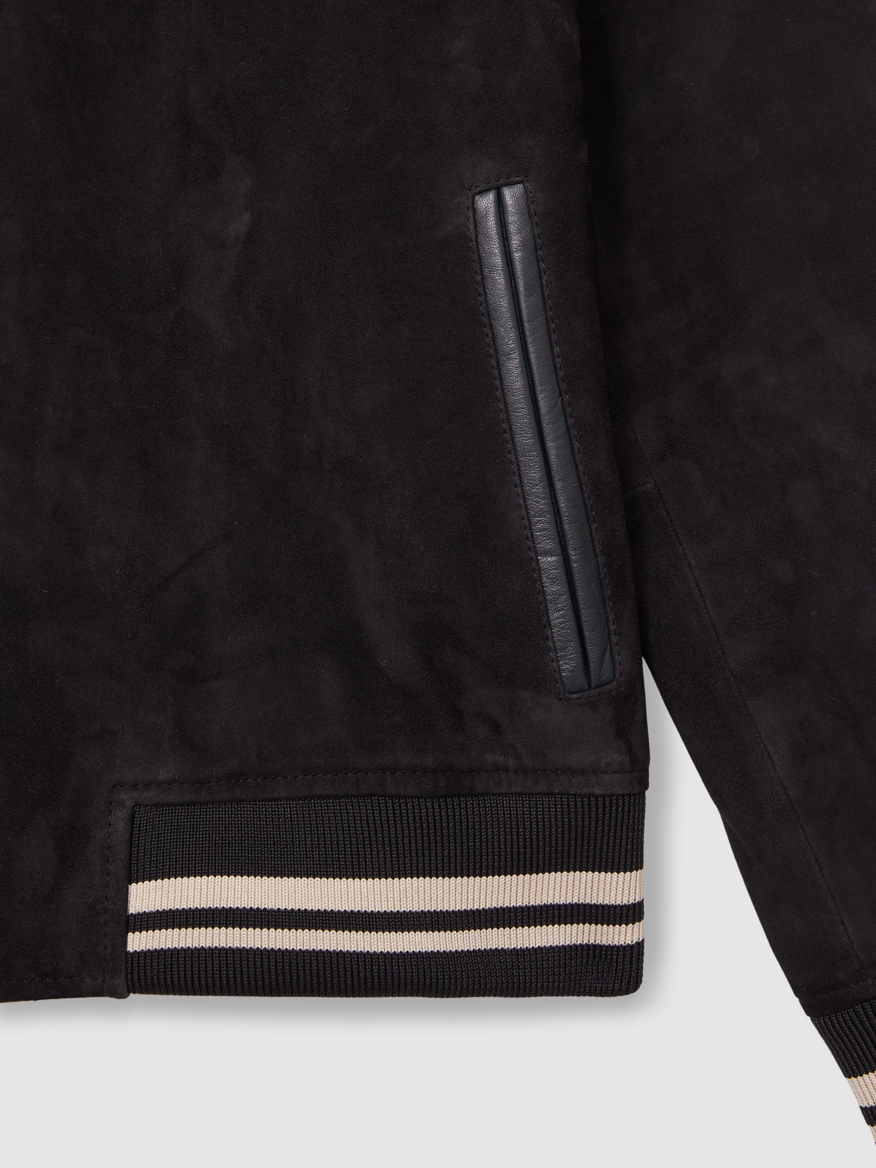 Suede Stripe-Trim Bomber Jacket in Navy - Image 7 of 7