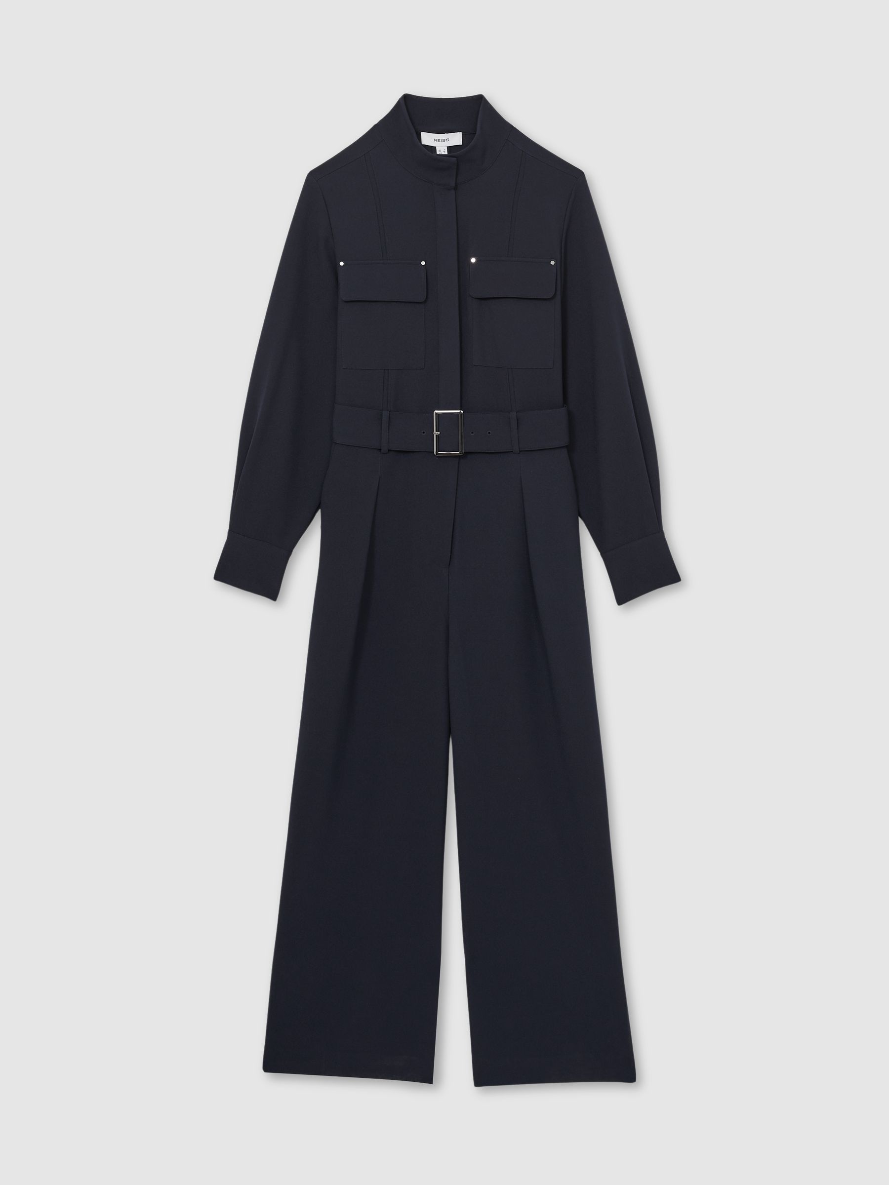 Tailored Wide Leg Utility Jumpsuit in Navy - Image 2 of 5