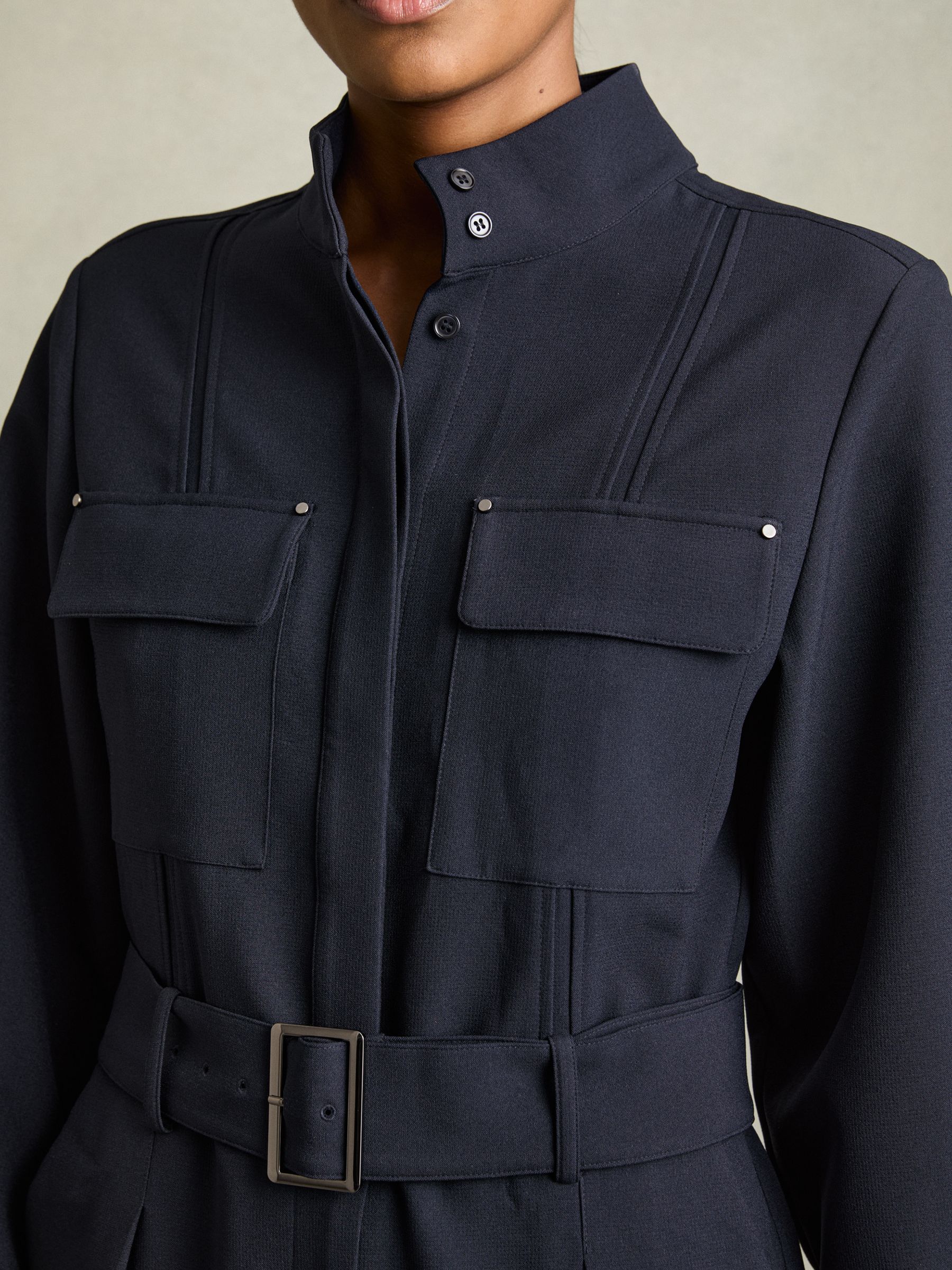 Tailored Wide Leg Utility Jumpsuit in Navy - Image 3 of 5