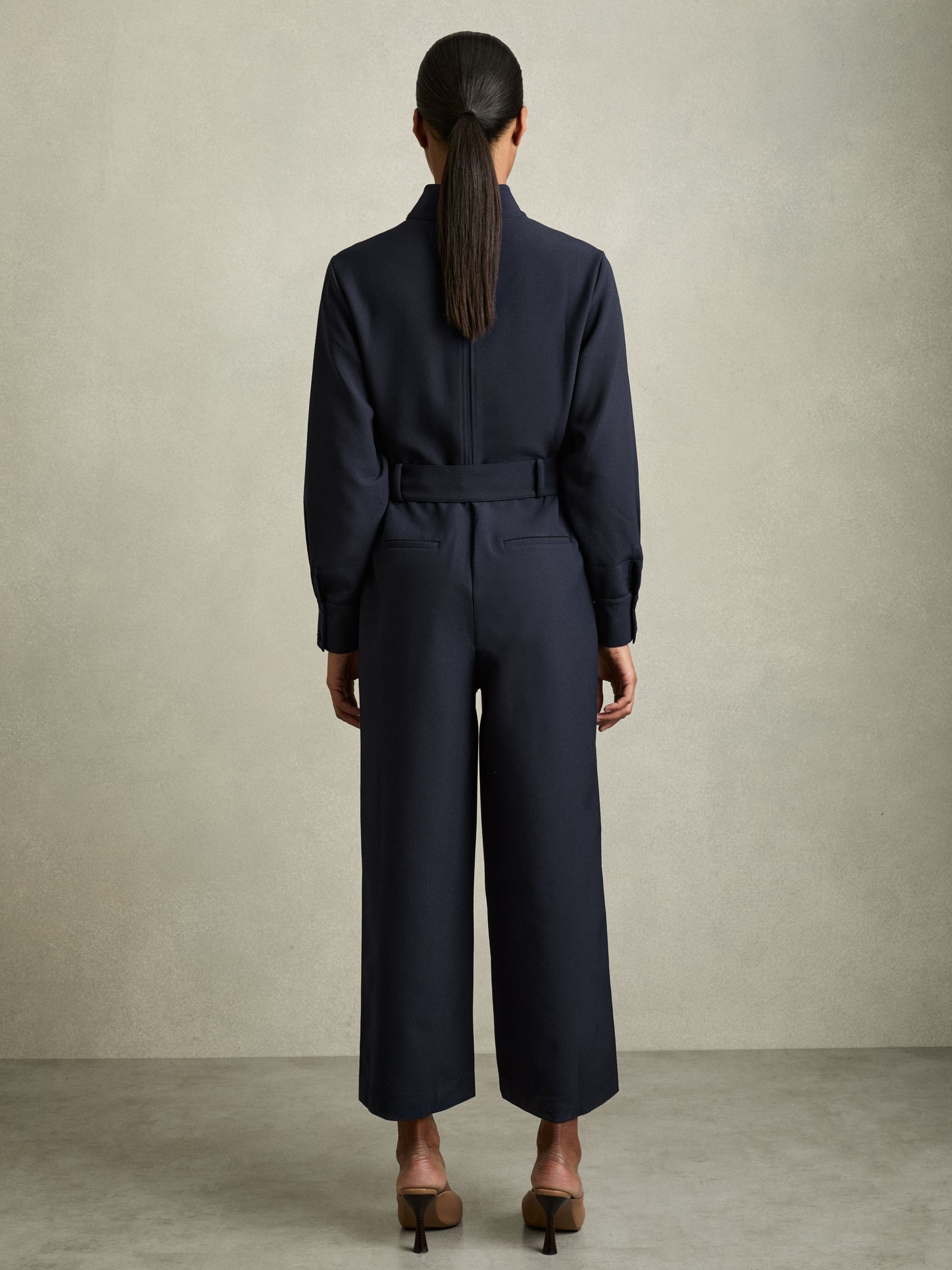 Tailored Wide Leg Utility Jumpsuit in Navy - Image 4 of 5