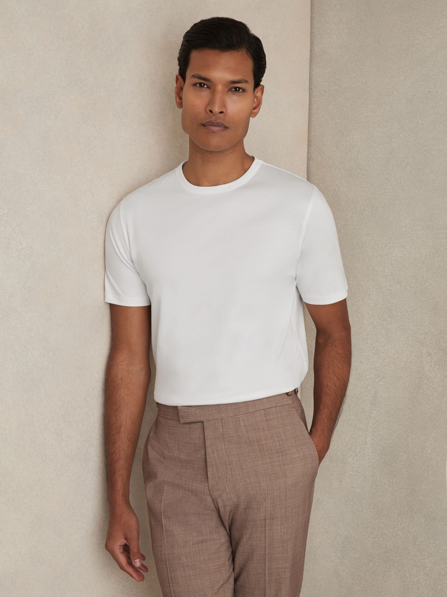 Mercerised-Cotton Crew-Neck T-Shirt in White - Image 1 of 6