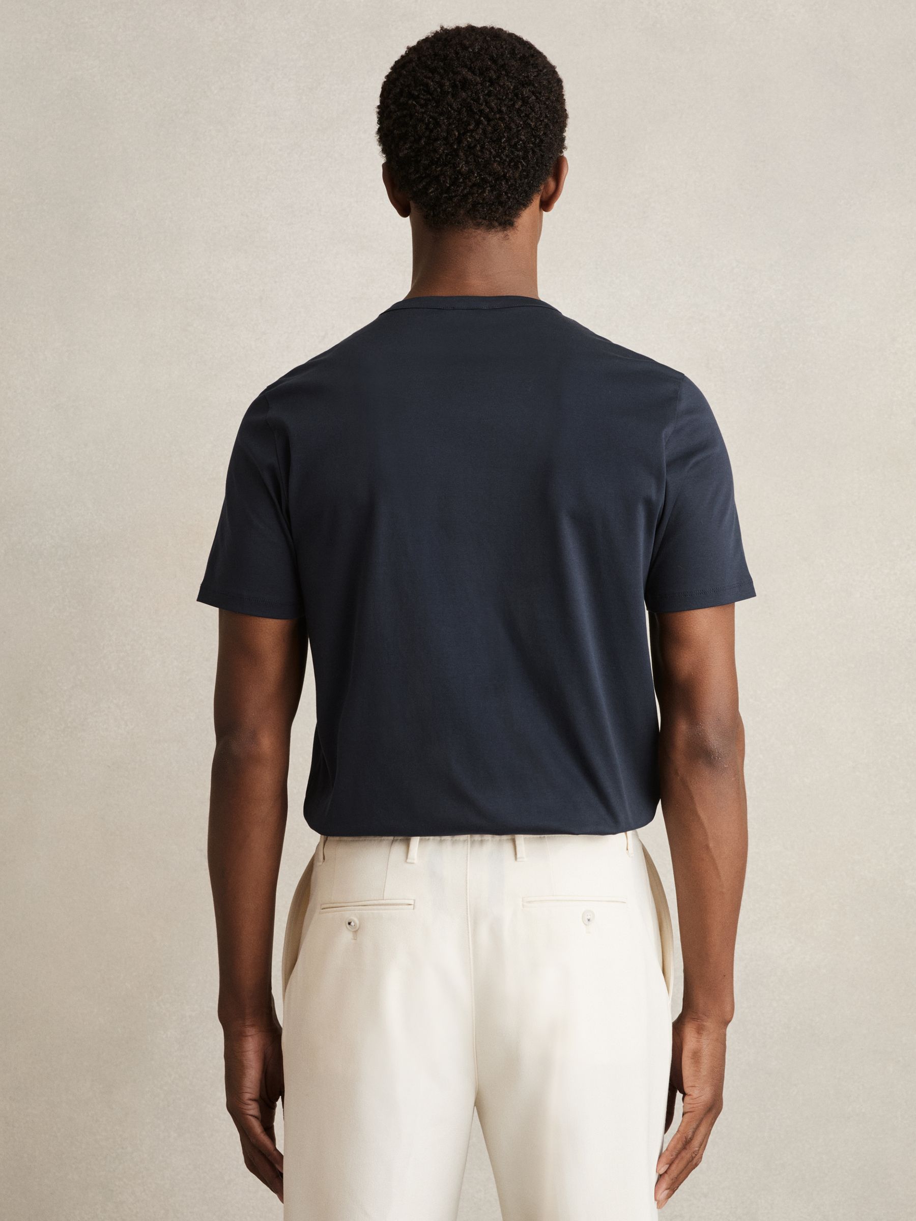 Mercerised-Cotton Crew-Neck T-Shirt in Navy - Image 5 of 7