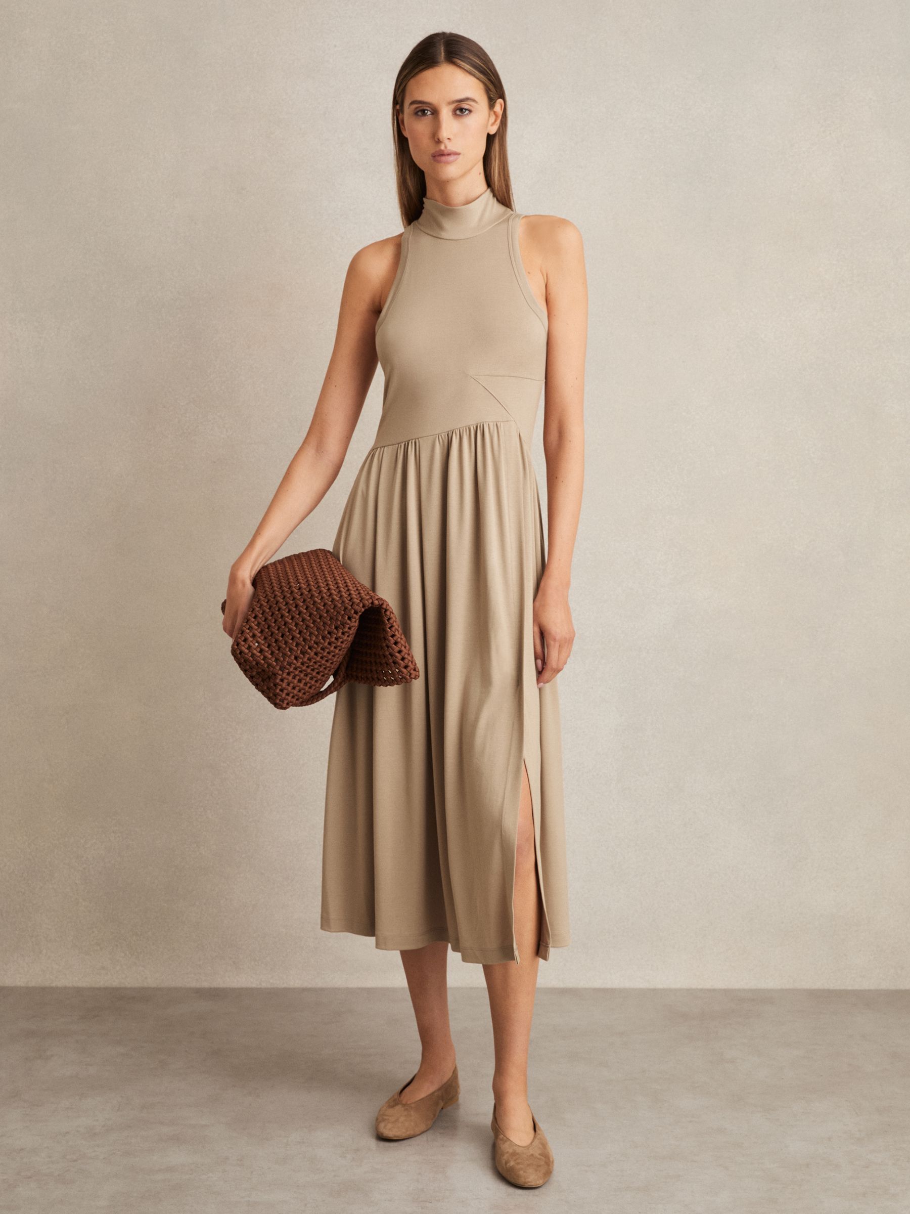 Jersey Sleeveless Midi Dress in Neutral - Image 1 of 6