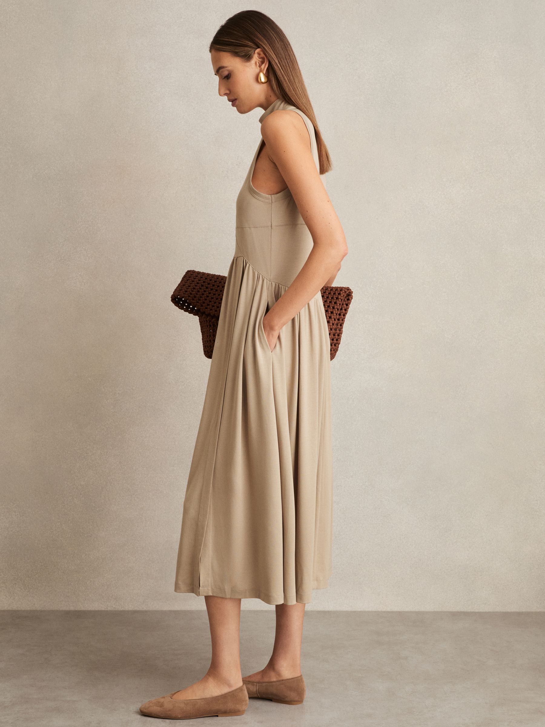 Jersey Sleeveless Midi Dress in Neutral - Image 3 of 6