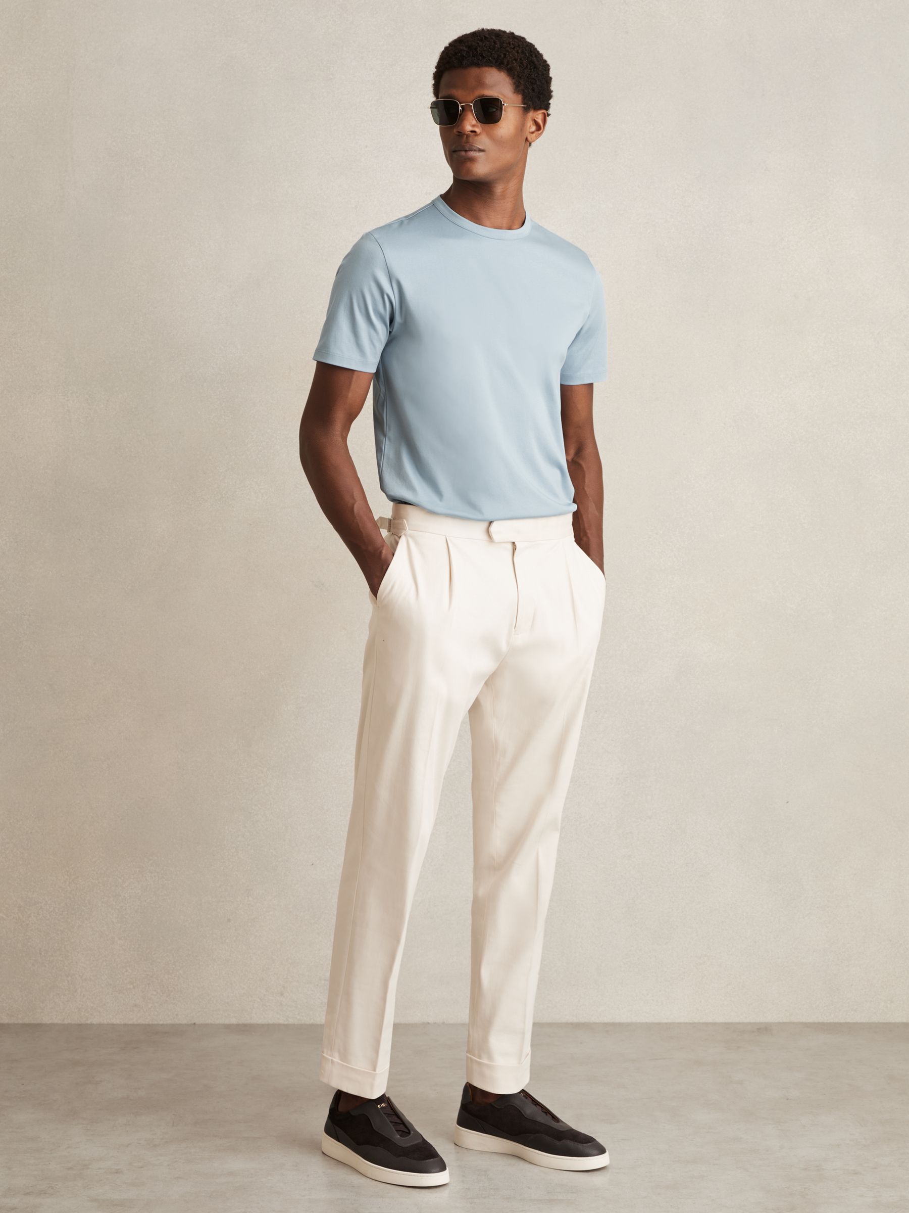 Mercerised-Cotton Crew-Neck T-Shirt in Soft Blue - Image 3 of 6