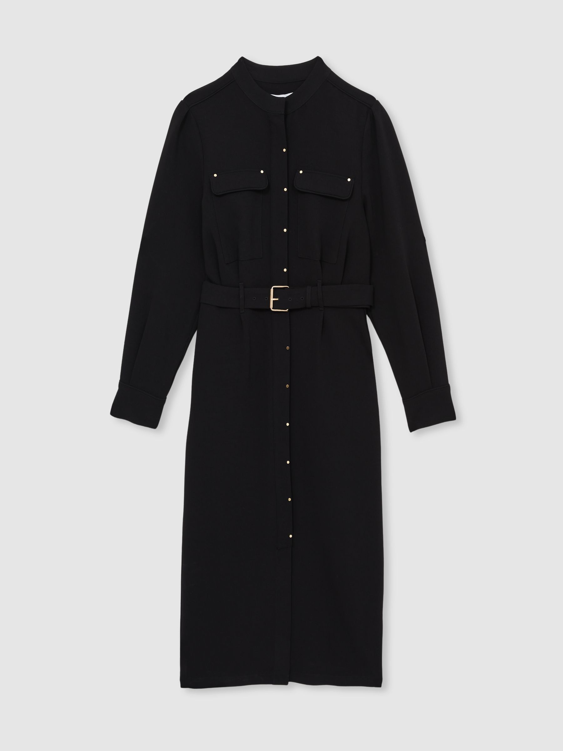 Twill Belted Shirt Dress in Black - Image 2 of 5