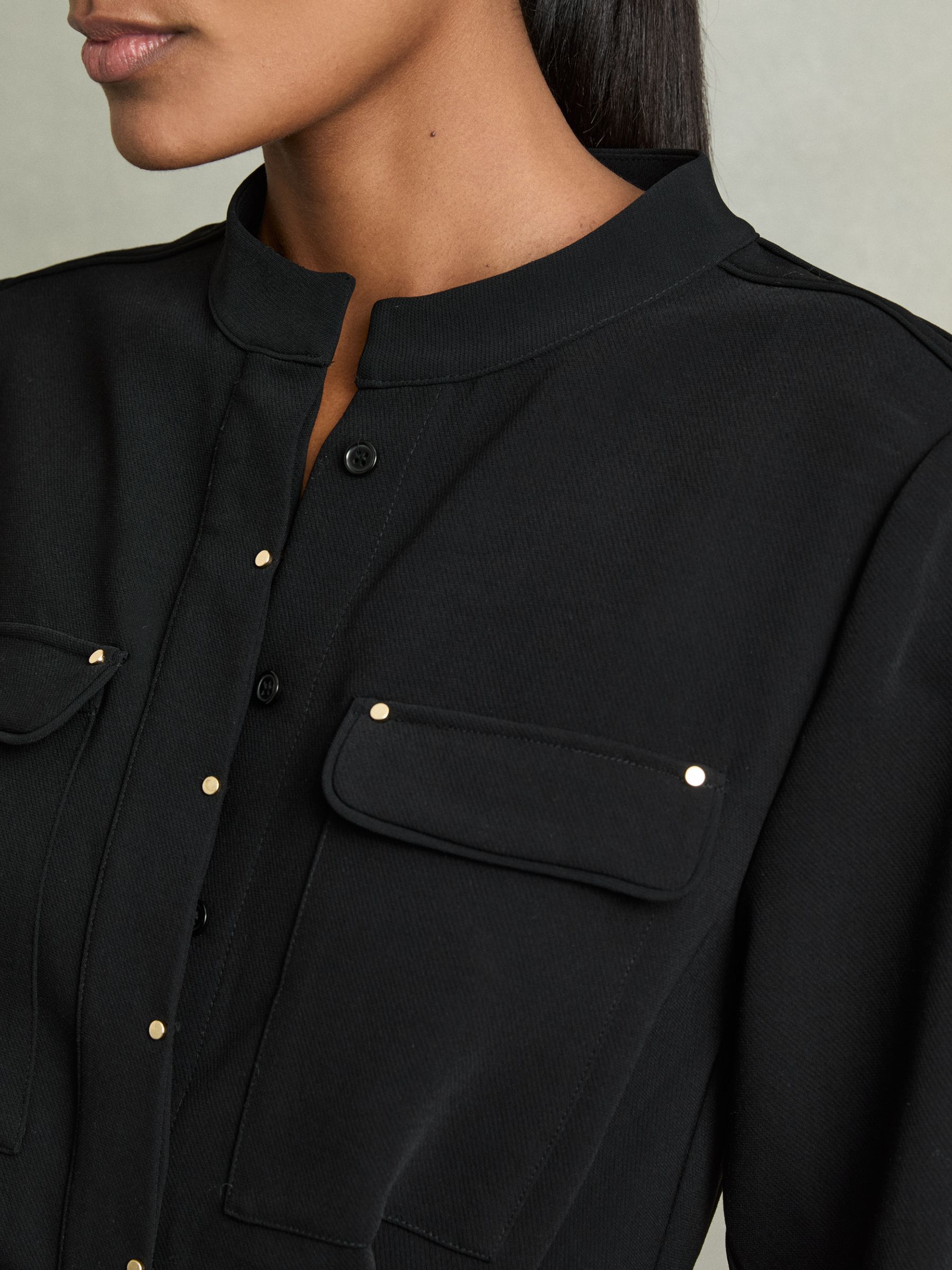 Twill Belted Shirt Dress in Black - Image 3 of 5