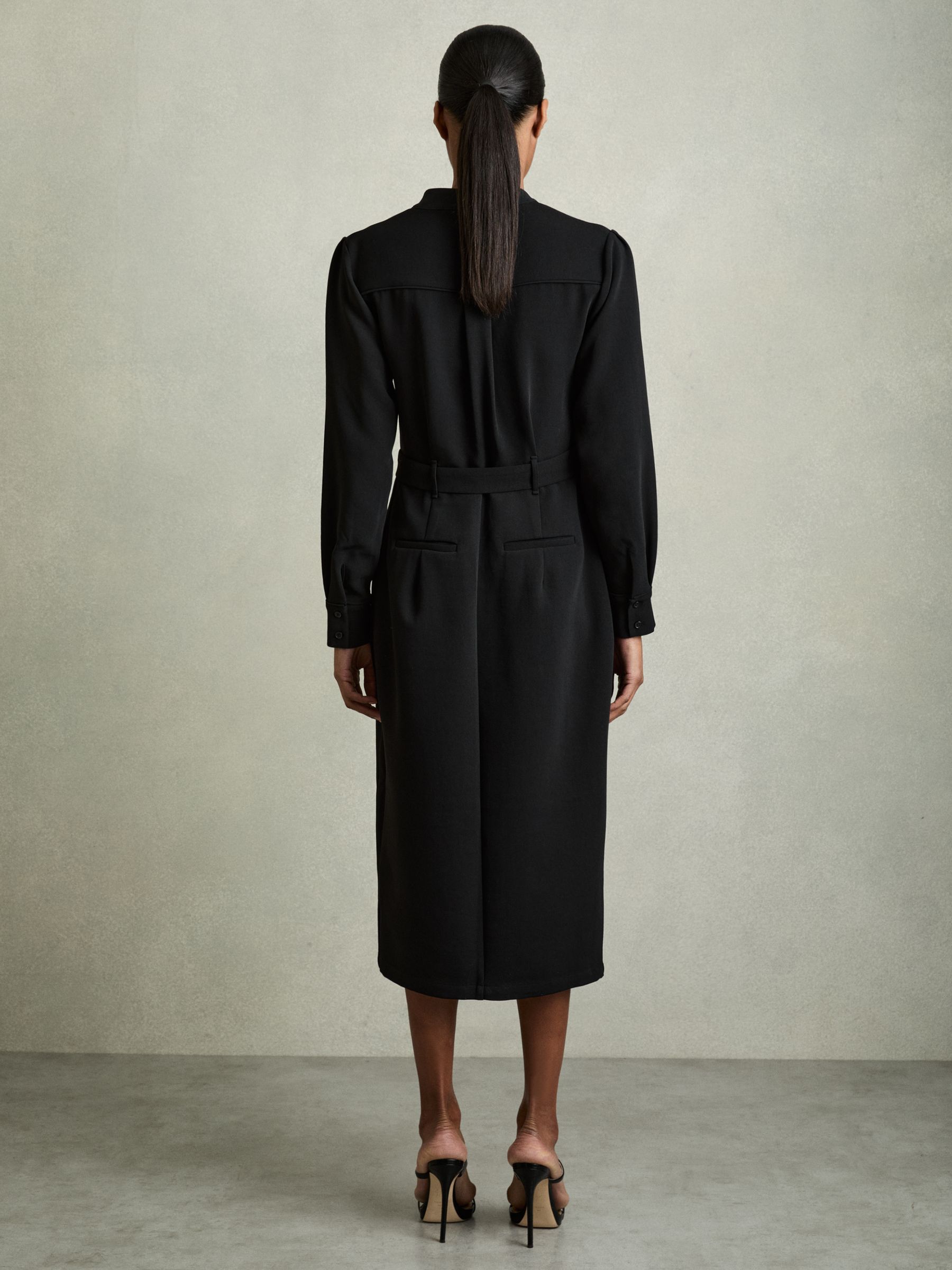Twill Belted Shirt Dress in Black - Image 4 of 5