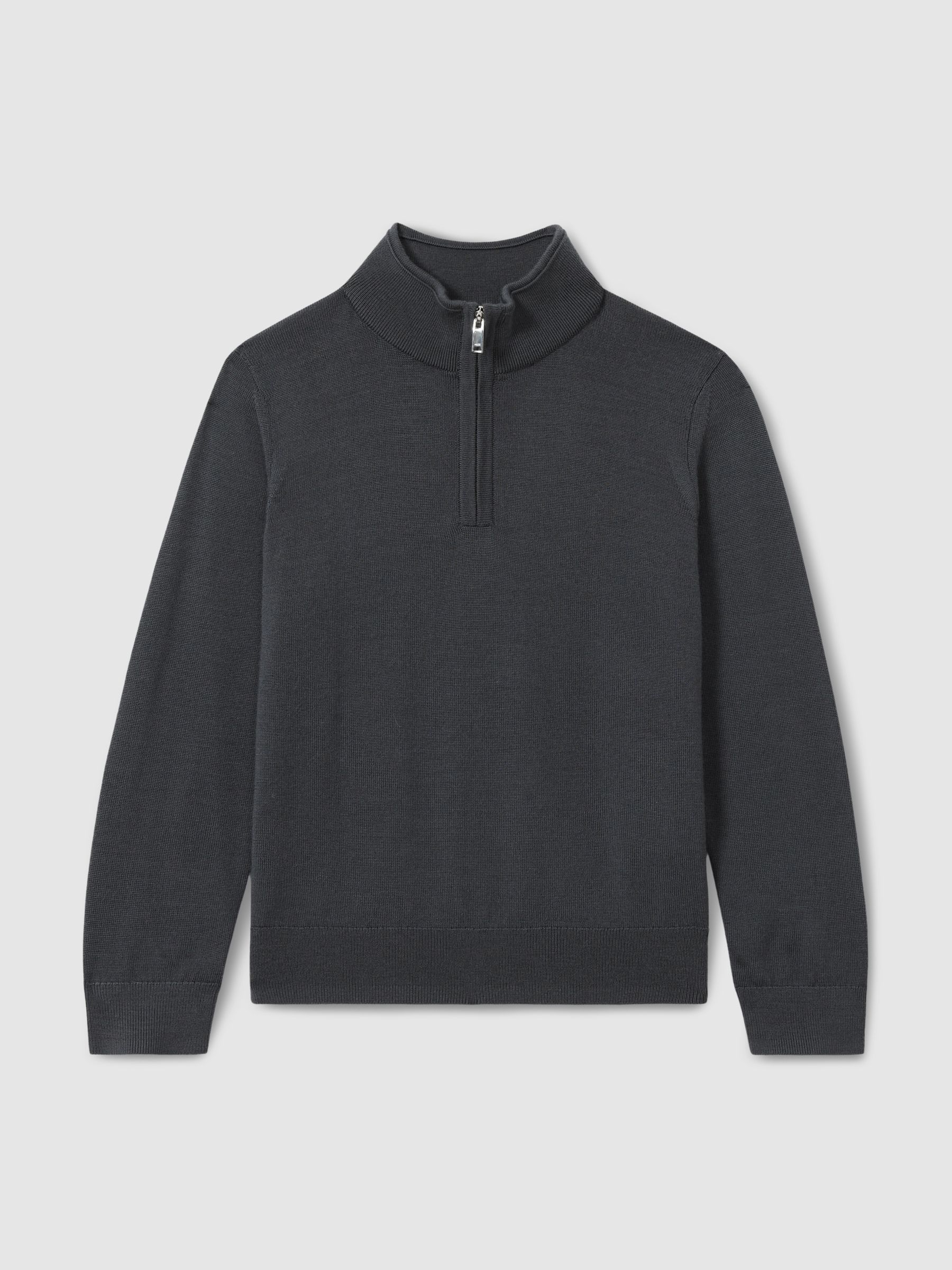 9-13 yrs Merino Wool Half-Zip Funnel Neck Jumper in Blackened Blue - Image 2 of 4