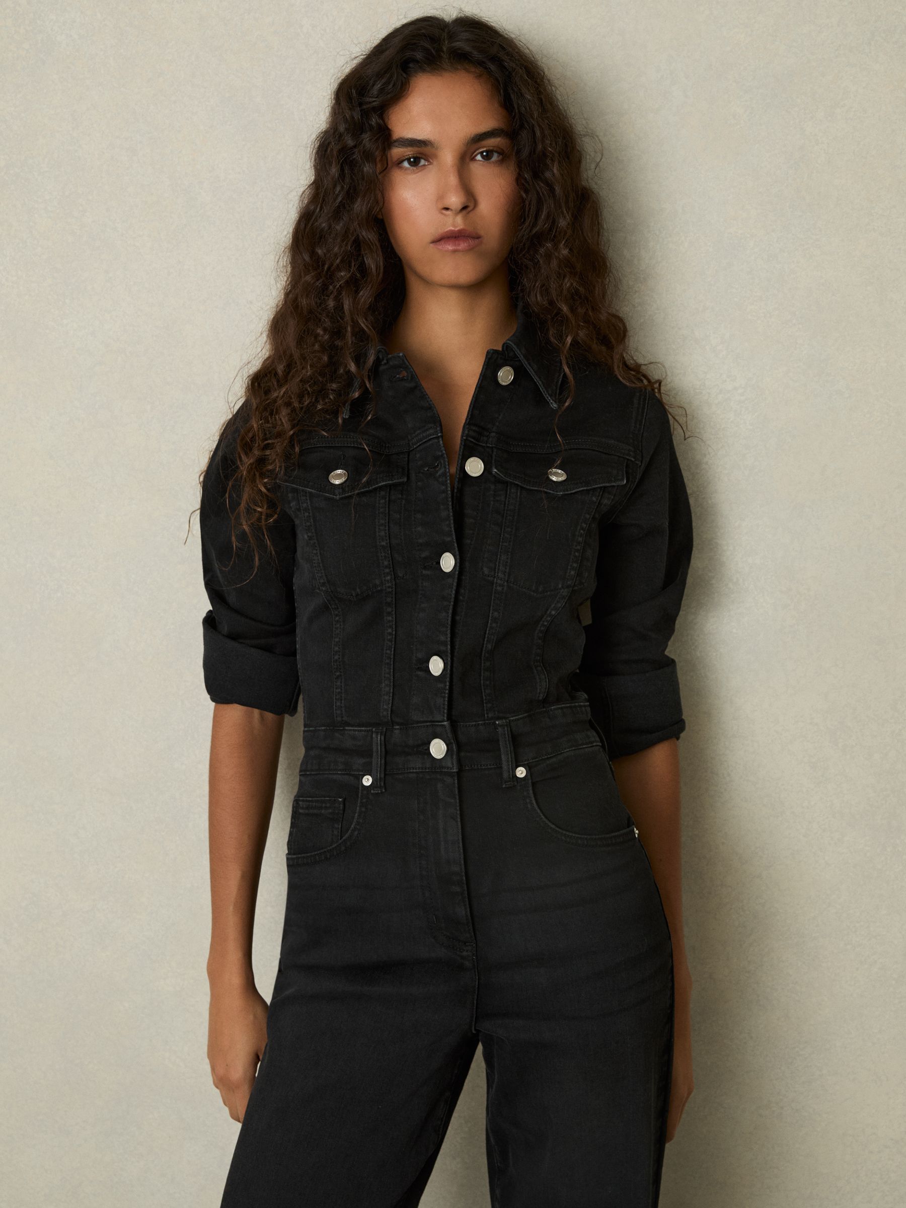 Cotton-Blend Denim Relaxed-Fit Jumpsuit in Black - image 3